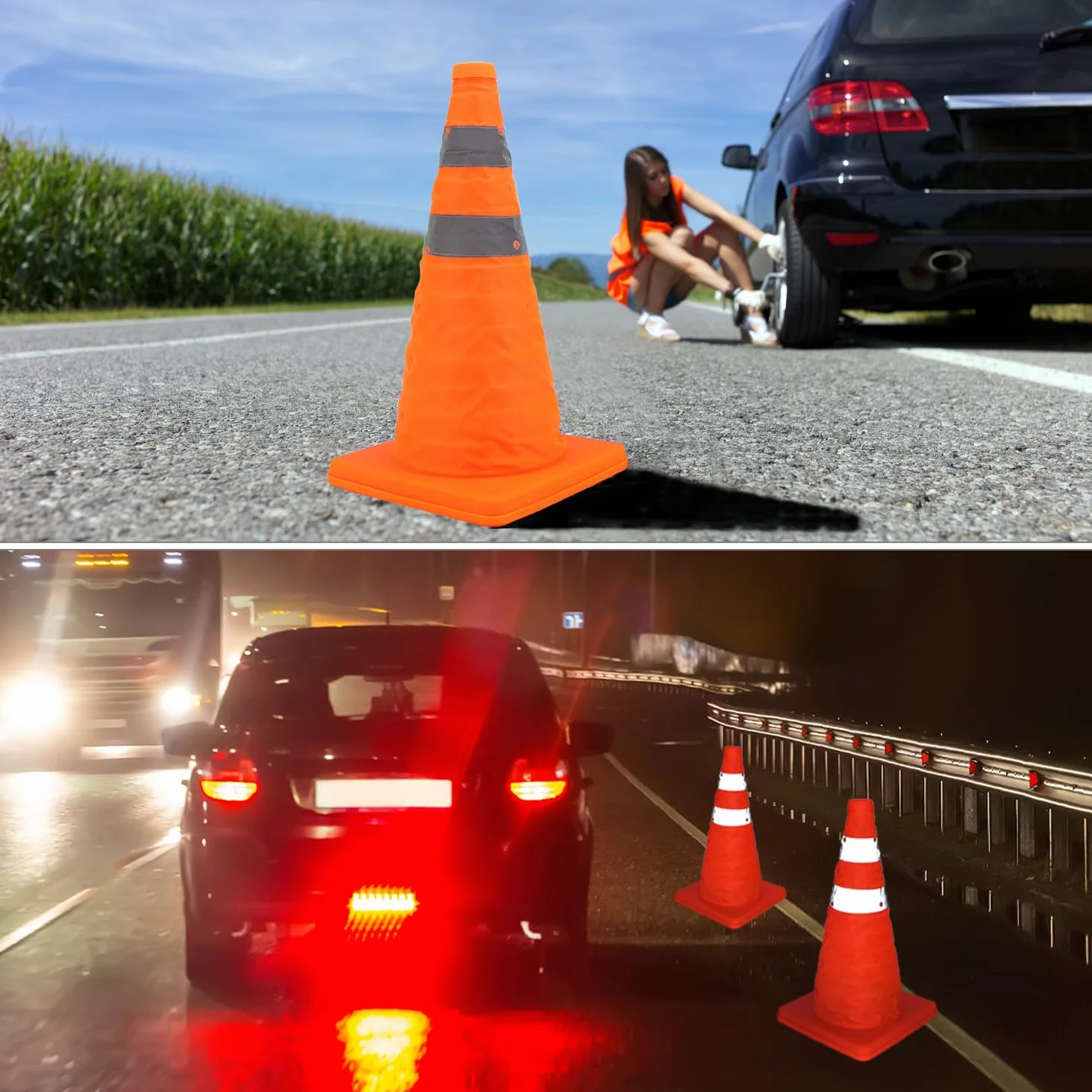 QWORK 4 szt. 45 cm składane stożki drogowe odblaskowe bezpieczeństwa parkingowe
