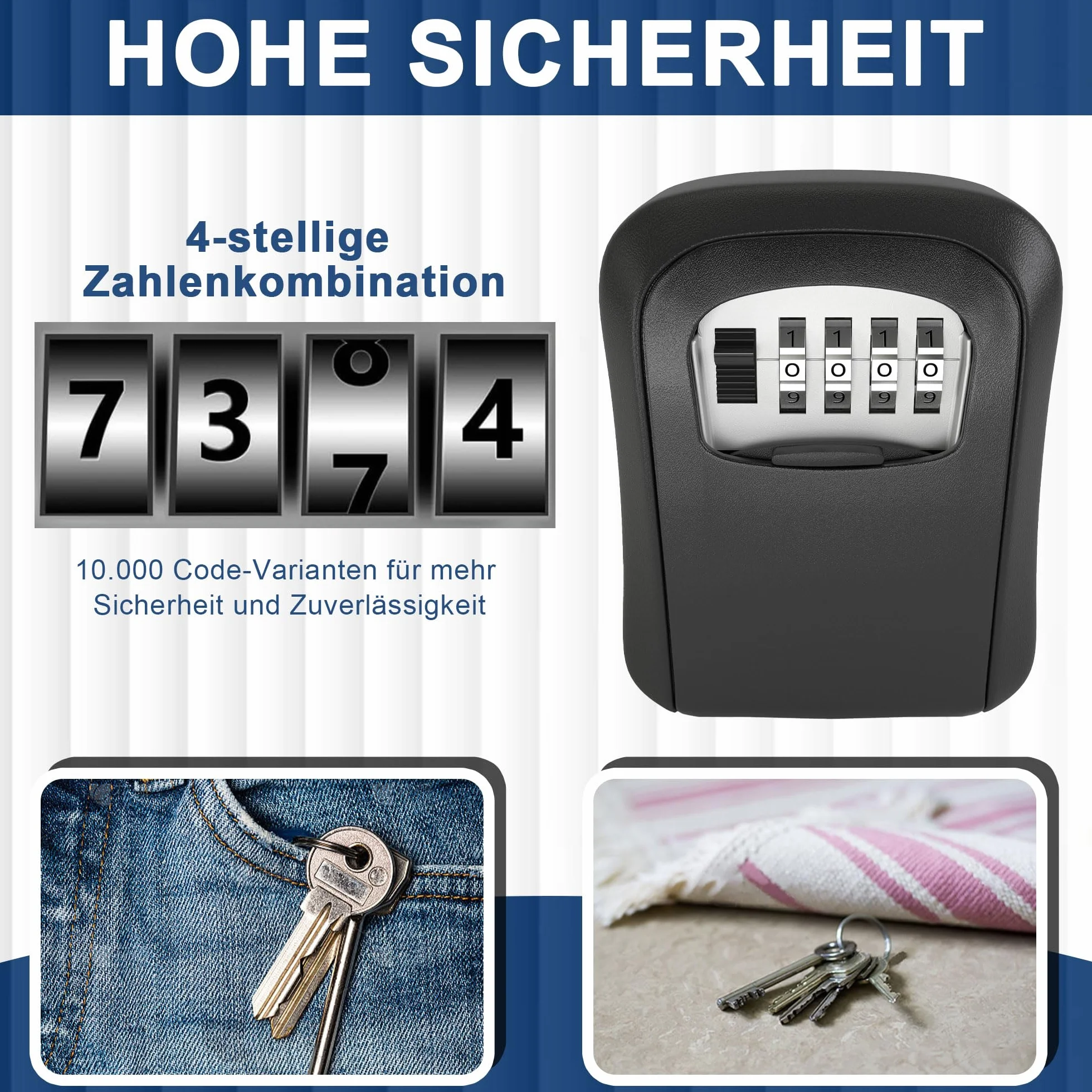 DIYGEEK Sejf na klucze z kodem, zewnętrzny sejf na klucze, z kodem numerycznym, montaż ścienny, skrzynka na klucze zastępcze do domu, garażu, szkoły, biura, czarny