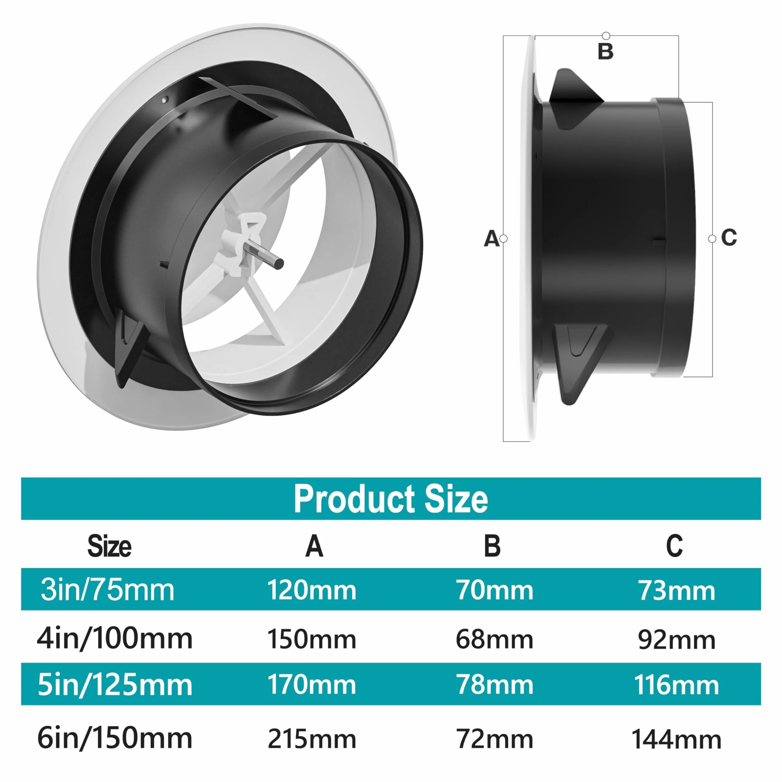 HG Power Kratka wentylacyjna 125 mm Okrągła Zamykana