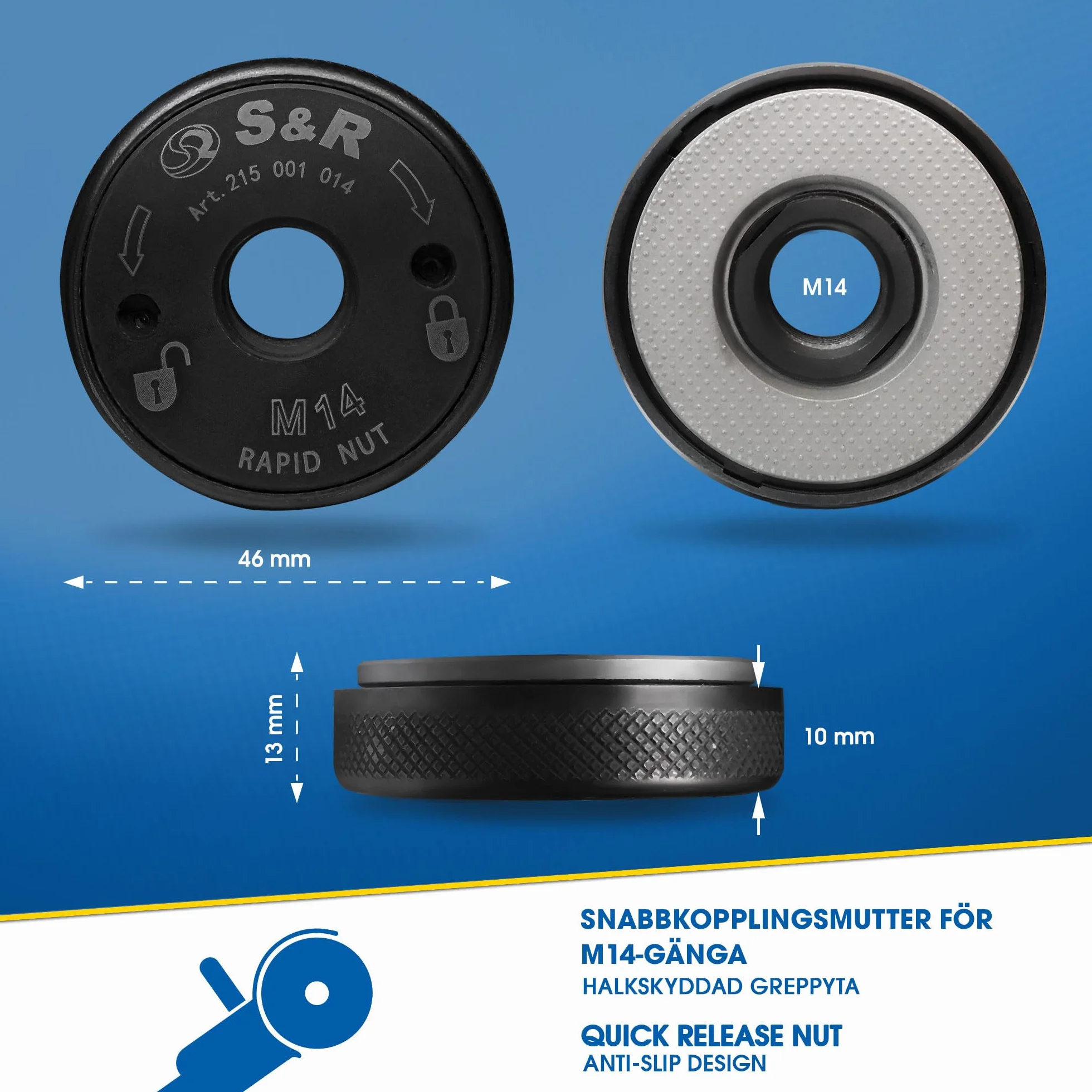 S&R nakrętka szybkomocująca M14 do szlifierek kątowych AEG, Black & Decker, Dewalt, Flex, Hitachi, Metabo, Makita
