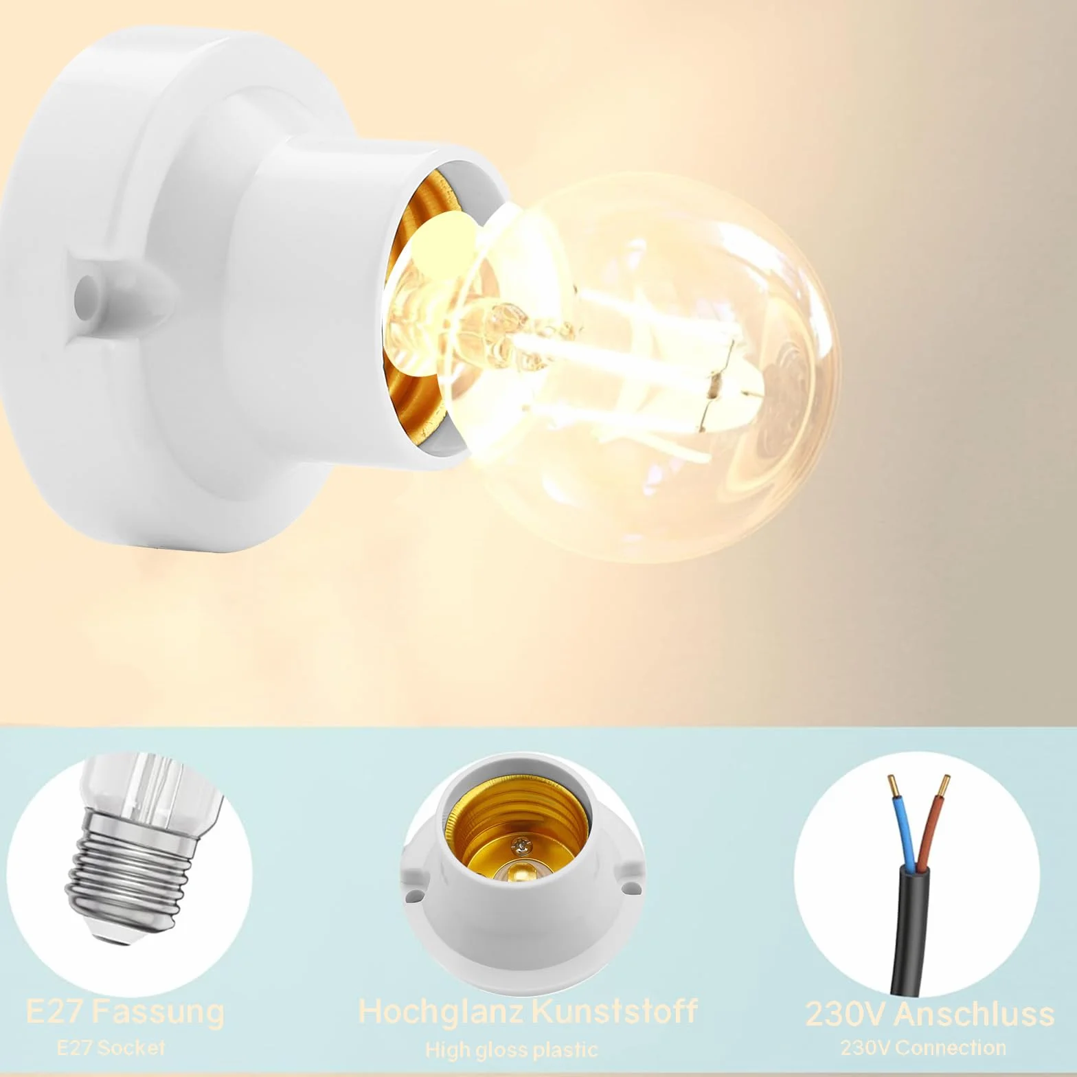 Oprawki E27 uniwersalne do przykręcania adapter cokołu lampy LED biały 4 sztuki