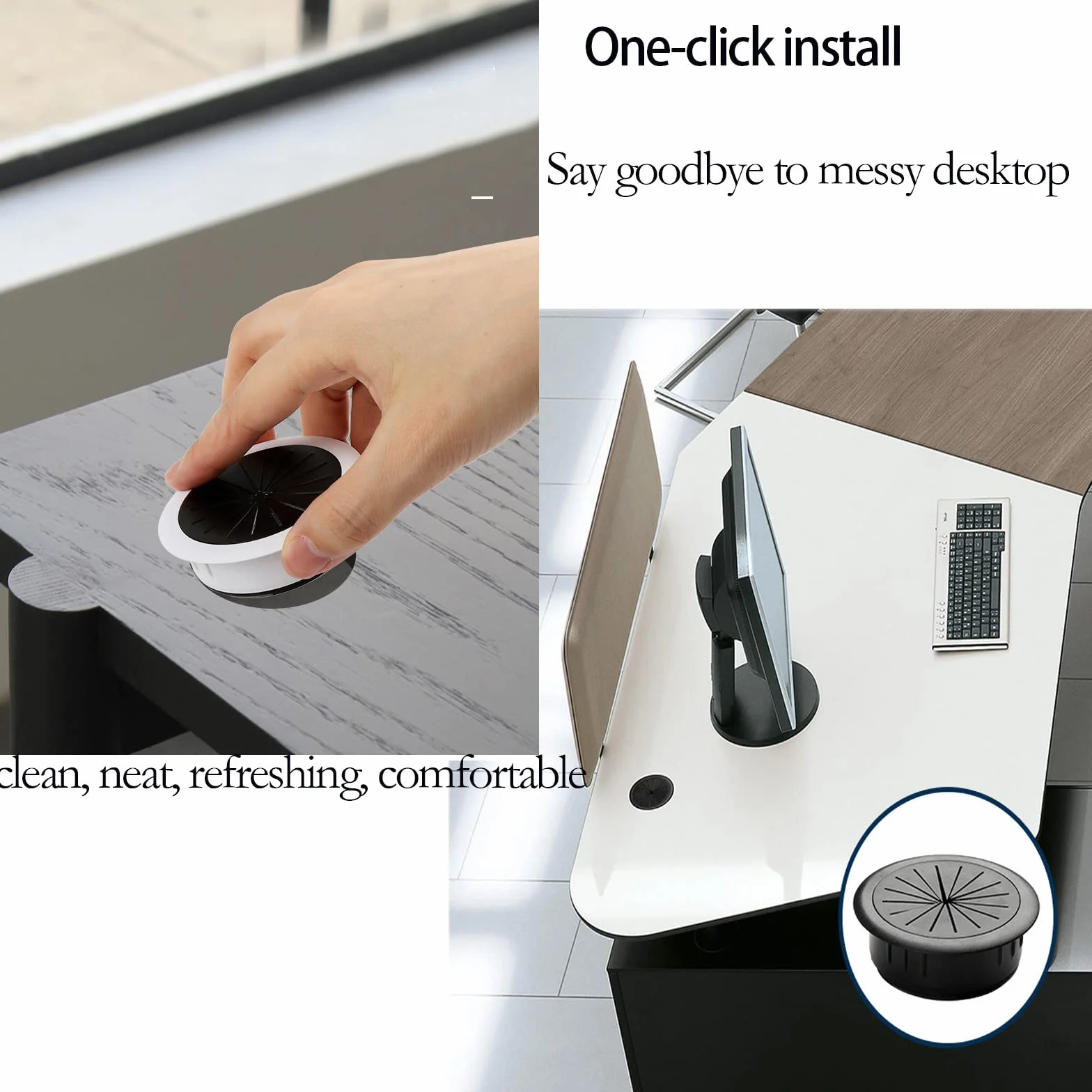 Elastyczne przelotki na biurko 50 mm PC organizer na kable czarne