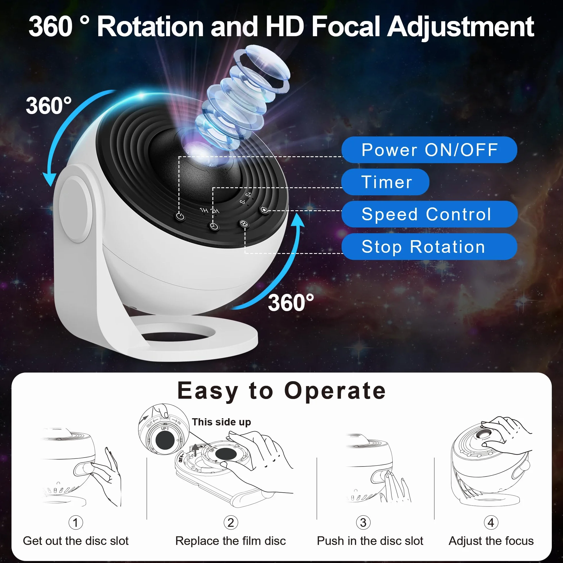 Macchiatto Projektor gwiaździstego nieba Galaxy 13 tarcz planet timer biały
