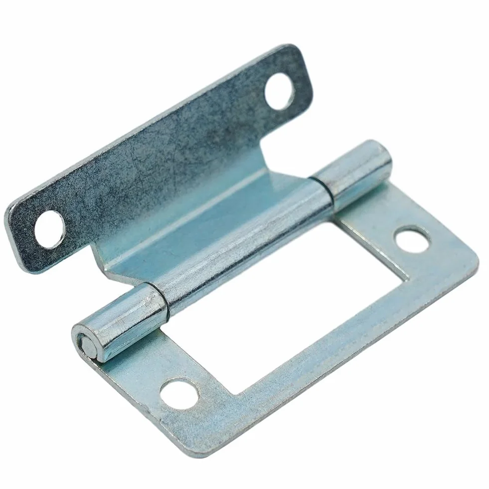 Stalowe zawiasy podtynkowe 50 x 23 mm, ocynkowane, do szafek i drzwi żaluzjowych 15-19 mm, do przyczep kempingowych, domków mobilnych, szafek użytkowych, opakowanie 2/5/10