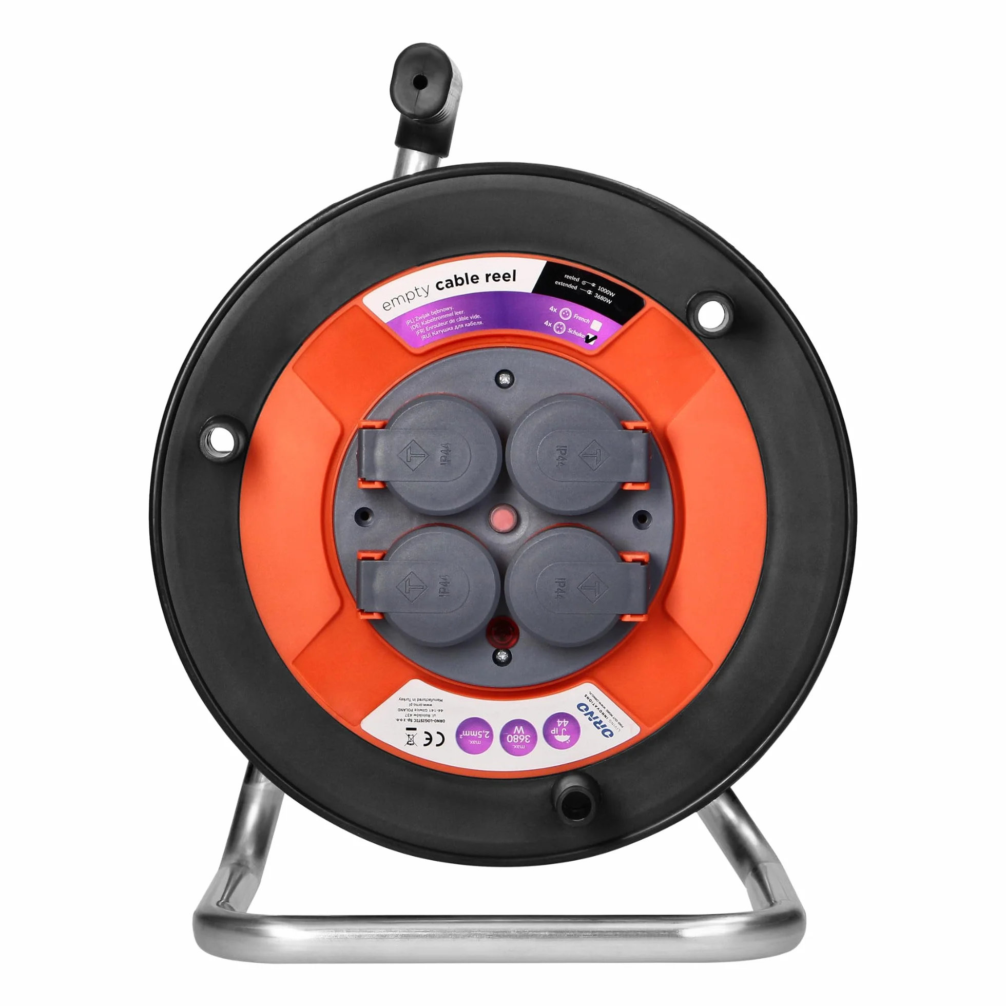 Zwijak bębenowy bryzgoszczelny IP44 16A 230V Schuko 4x2P+Z
