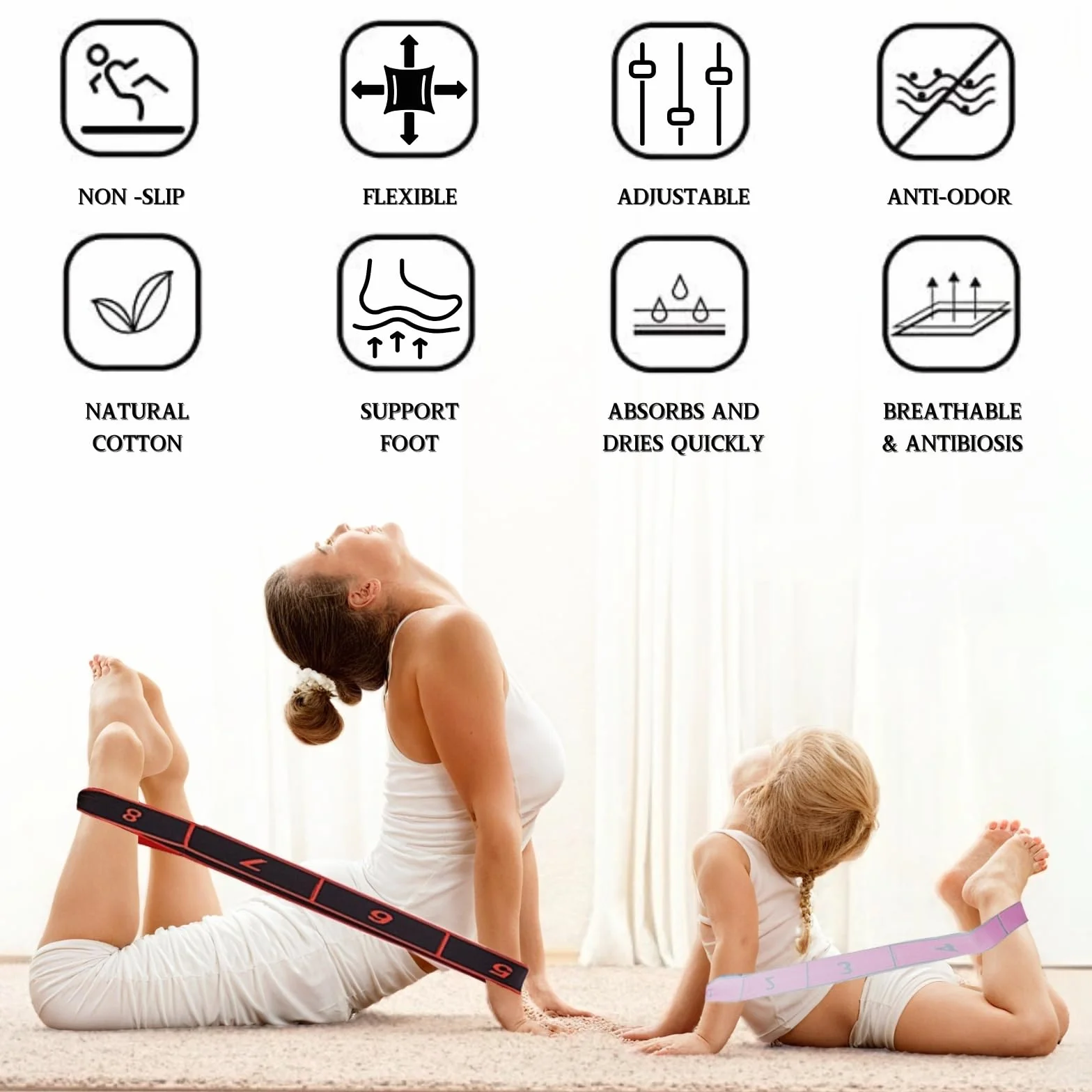KEYRI 2 szt. Opaska do jogi Stretch Bands, Stretch Stretch Strap Elastyczny Pasek Fitness z 8 klamrami dla dzieci i dorosłych Pilates Fitness Gimnastyka