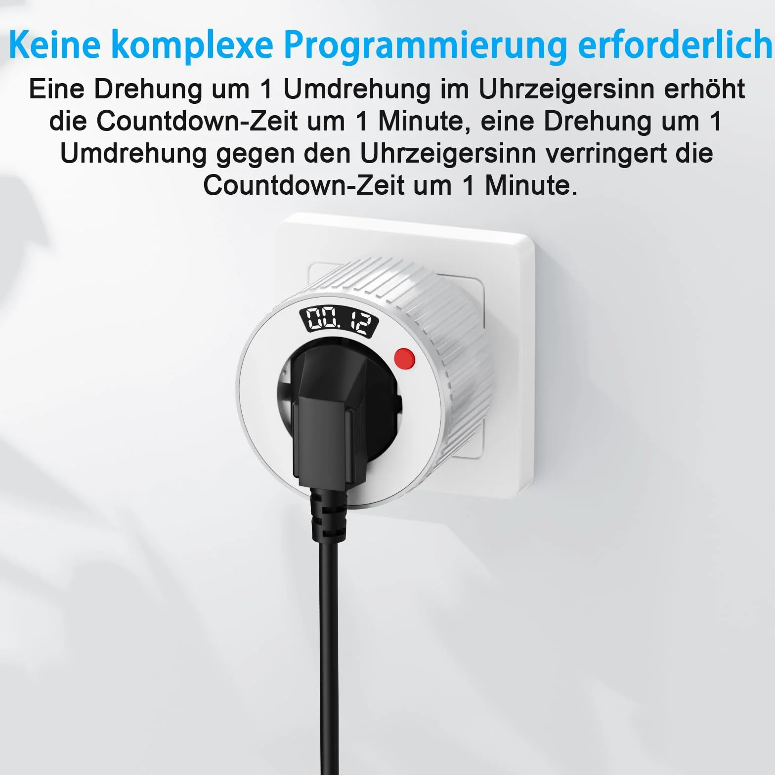 Programator czasowy gniazdko z timerem, 1 min do 24 h, przełącznik obrotowy LED, 16 A, 3600 W, 230 V biały