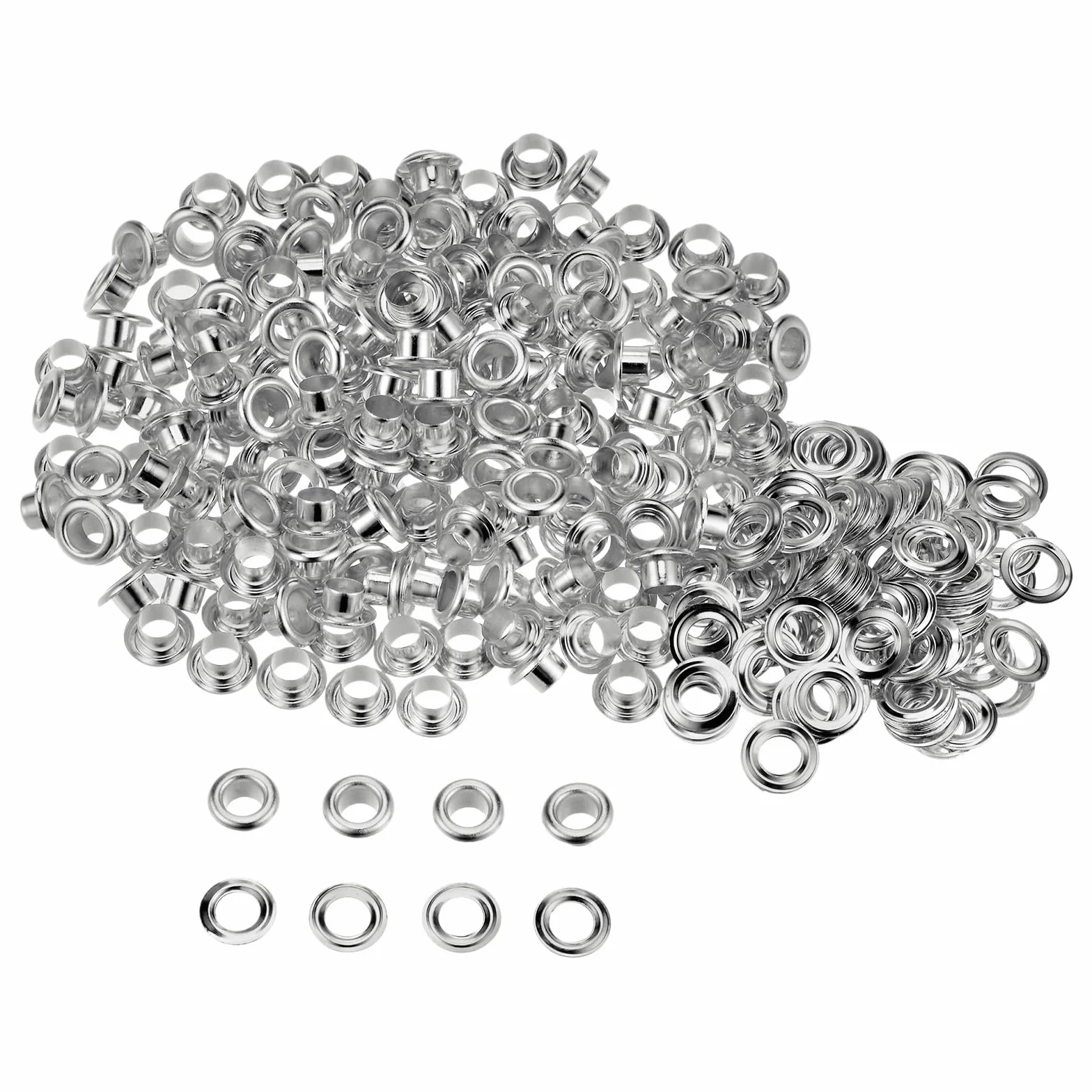 Zestaw 300 oczek metalowych 4,5 mm 3/16" otwór do butów ubrań pasków DIY srebrny