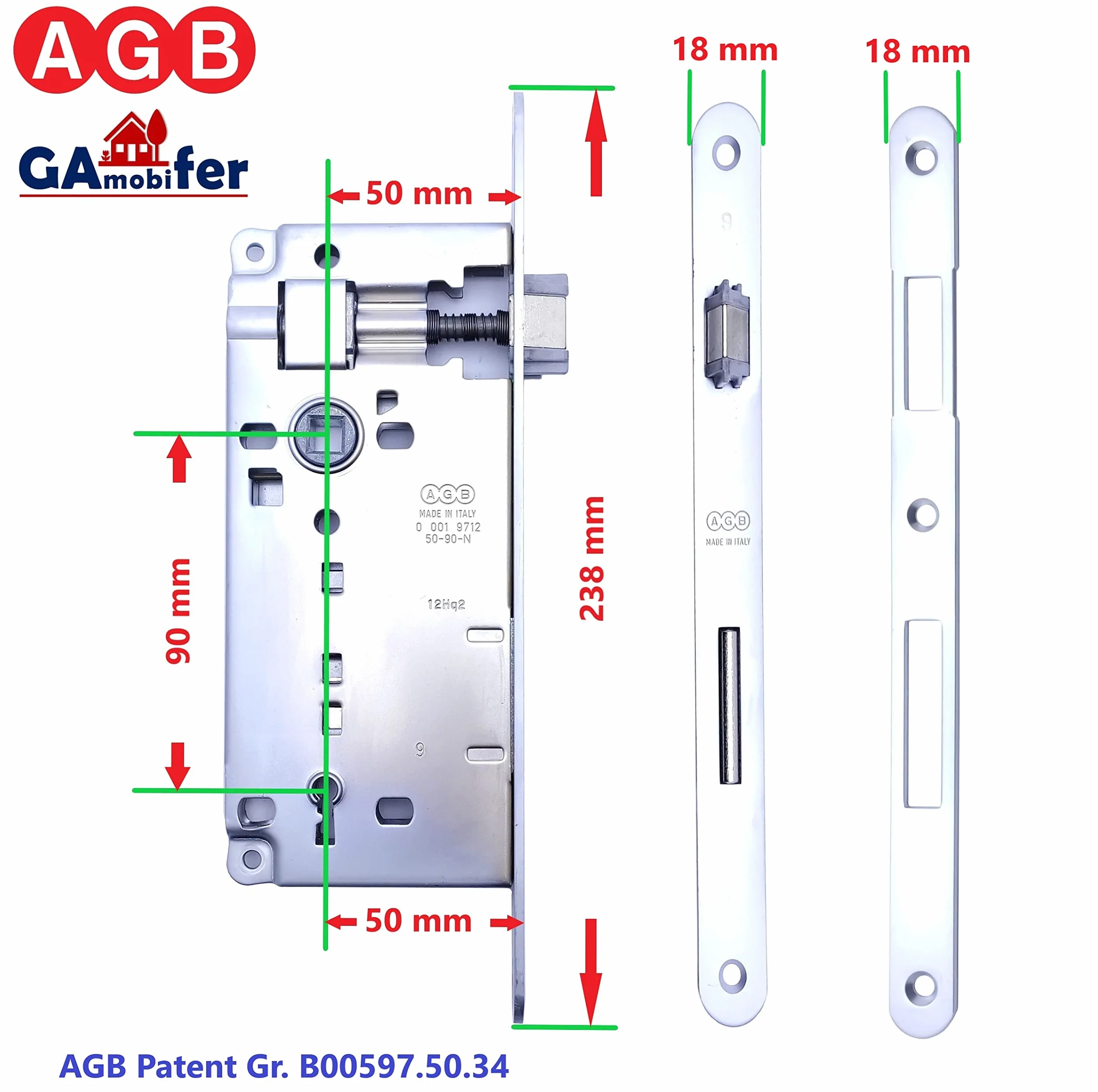 Blokada do drzwi wewnętrznych wpuszczanych AGB PATENT DUŻY 18x238 mm W.90 En.50