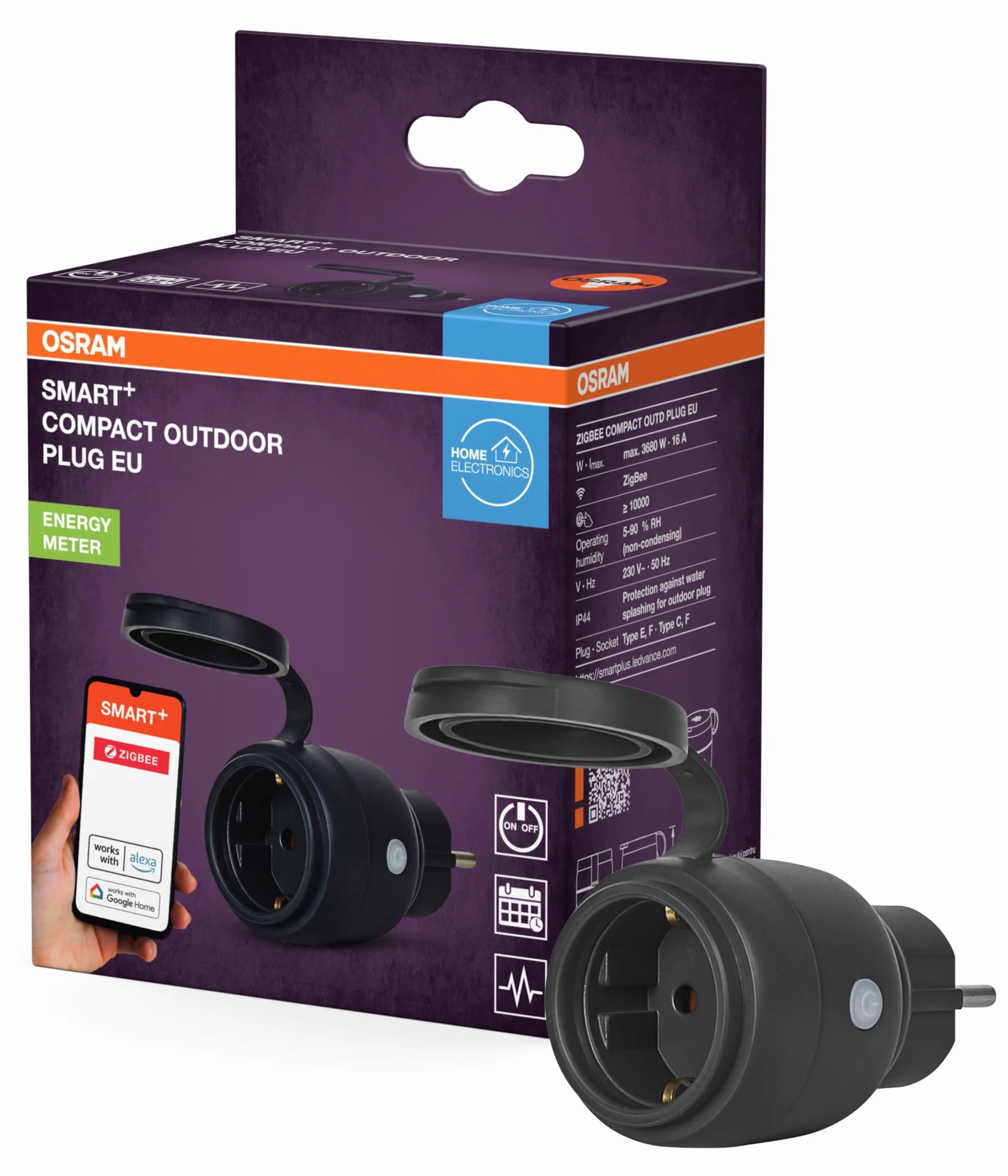 OSRAM SMART+ ZIGBEE Gniazdo zewnętrzne EU IP44 Czarny PP Kontrola zużycia energii Smart Home