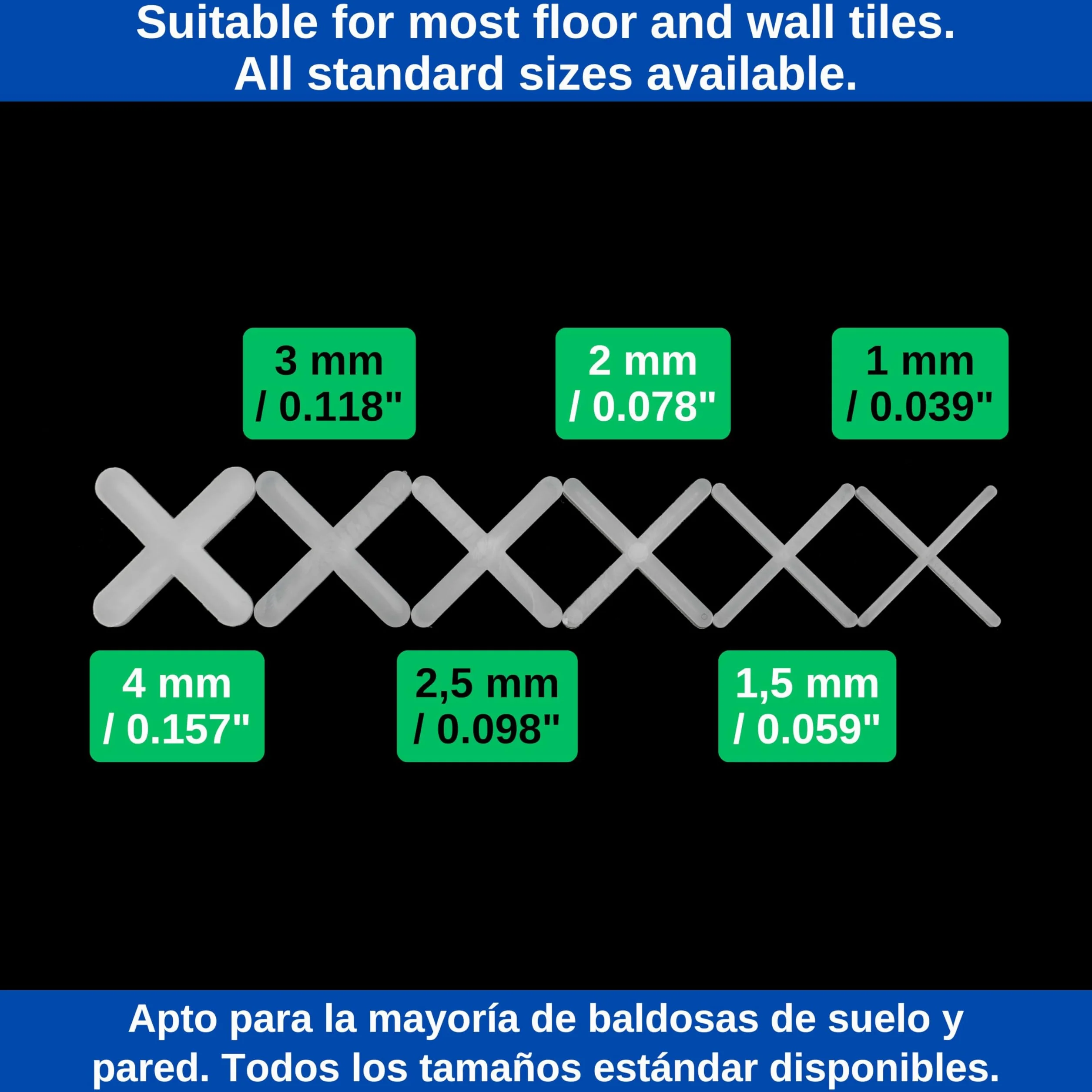 Krzyże do płytek, grubość 2 mm, 1000x, plastikowe przekładki