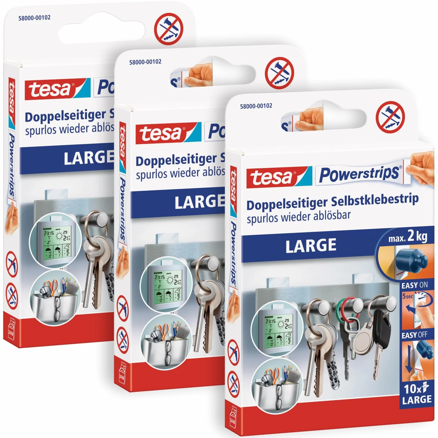 tesa Powerstrips Szerokie zdejmowane zakładki samoprzylepne do gładkich powierzchni 2,0 kg 3 opakowania po 10 sztuk