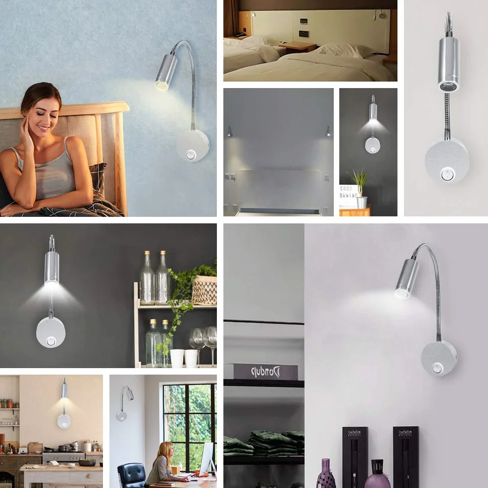 Lampka nocna LED z elastyczną gęsią szyją 6500K 3W do czytania