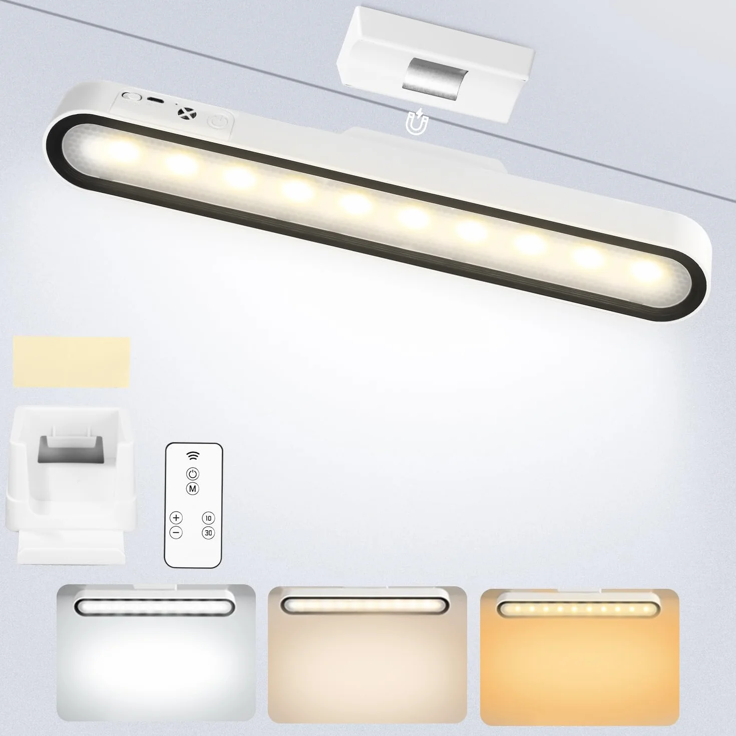 Lampa podszafkowa LED, listwa LED, ładowana przez USB, z pilotem zdalnego sterowania, oświetlenie szafy, możliwość ściemniania, 3 temperatury barwowe, oświetlenie szafy, bezprzewodowe, do szafy,