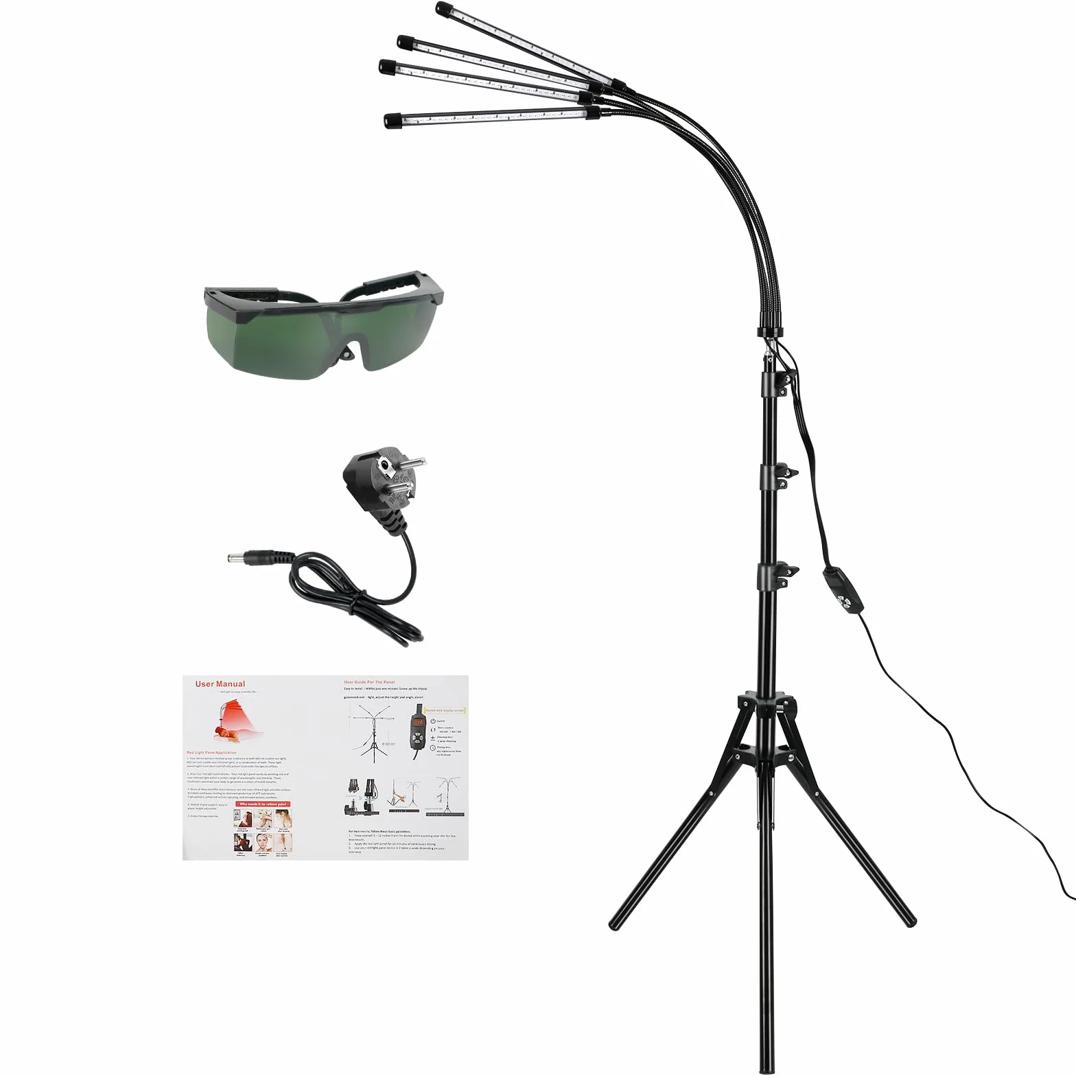 Lampa z czerwonym światłem 660 nm 850 nm 4 głowice 5 trybów ściemniania timer stojak terapia światłem