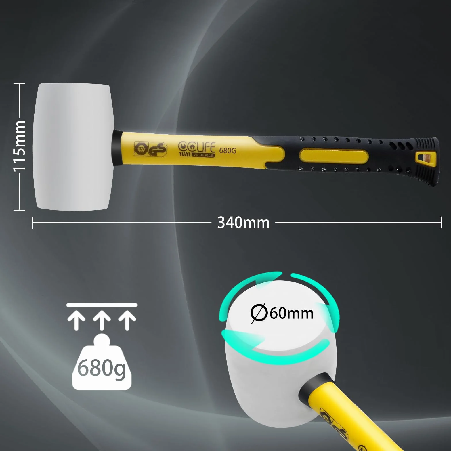 CCLIFE Biały młotek gumowy 450 g dwustronny bezodpryskowy TÜV GS