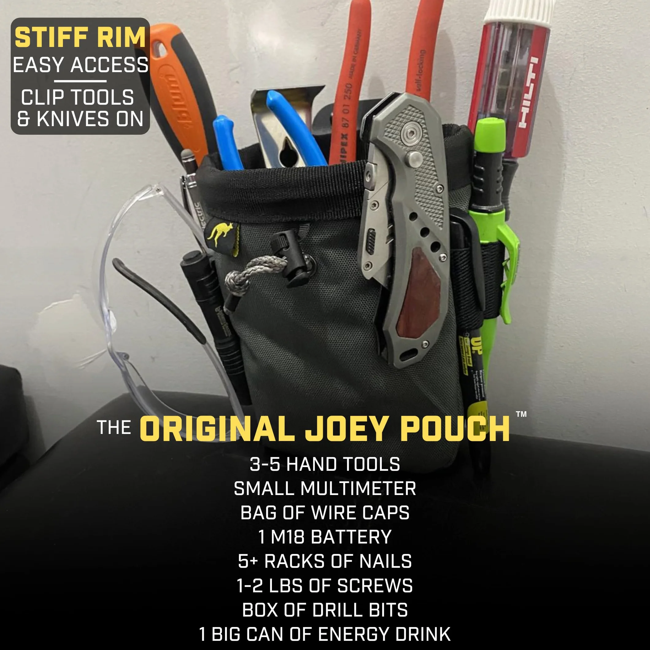 Joey Tool Belt Bag Clip-On Pouch for Electricians HVAC Techs