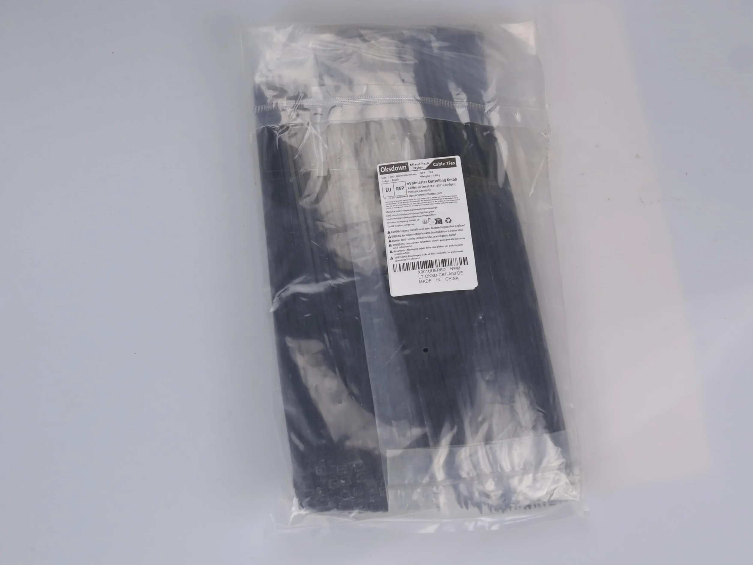 Nylonowe opaski kablowe 100/150/200/250/300 mm, czarne, 750 sztuk