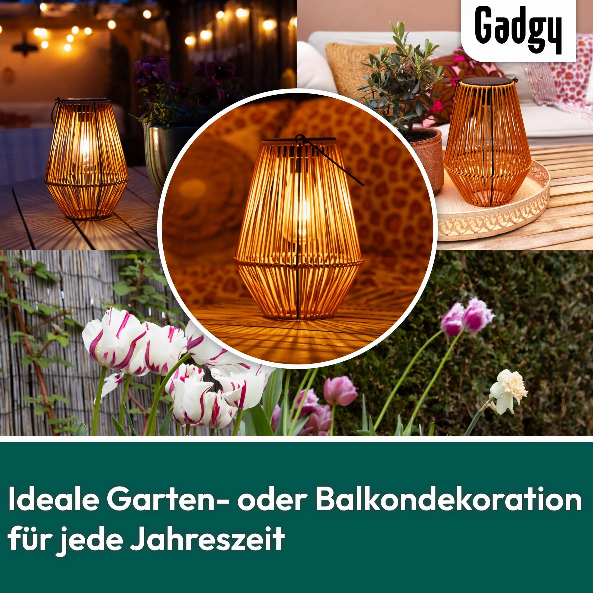 Gadgy Solarlampe für außen Garten - Wasserdichte Solar Leuchte Garten draußen - Solar Laterne für draußen Rattan Optik - Gartenleuchten solar - braun