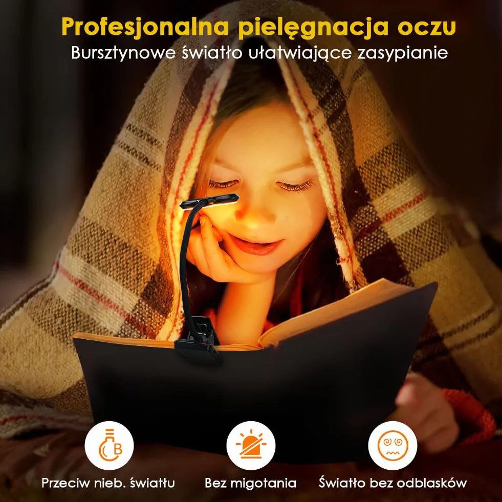 OUSFOT Lampka do Czytania z Klipsem 9 LED USB 3 Jasności Regulacja 360° Elastyczna Lampa LED