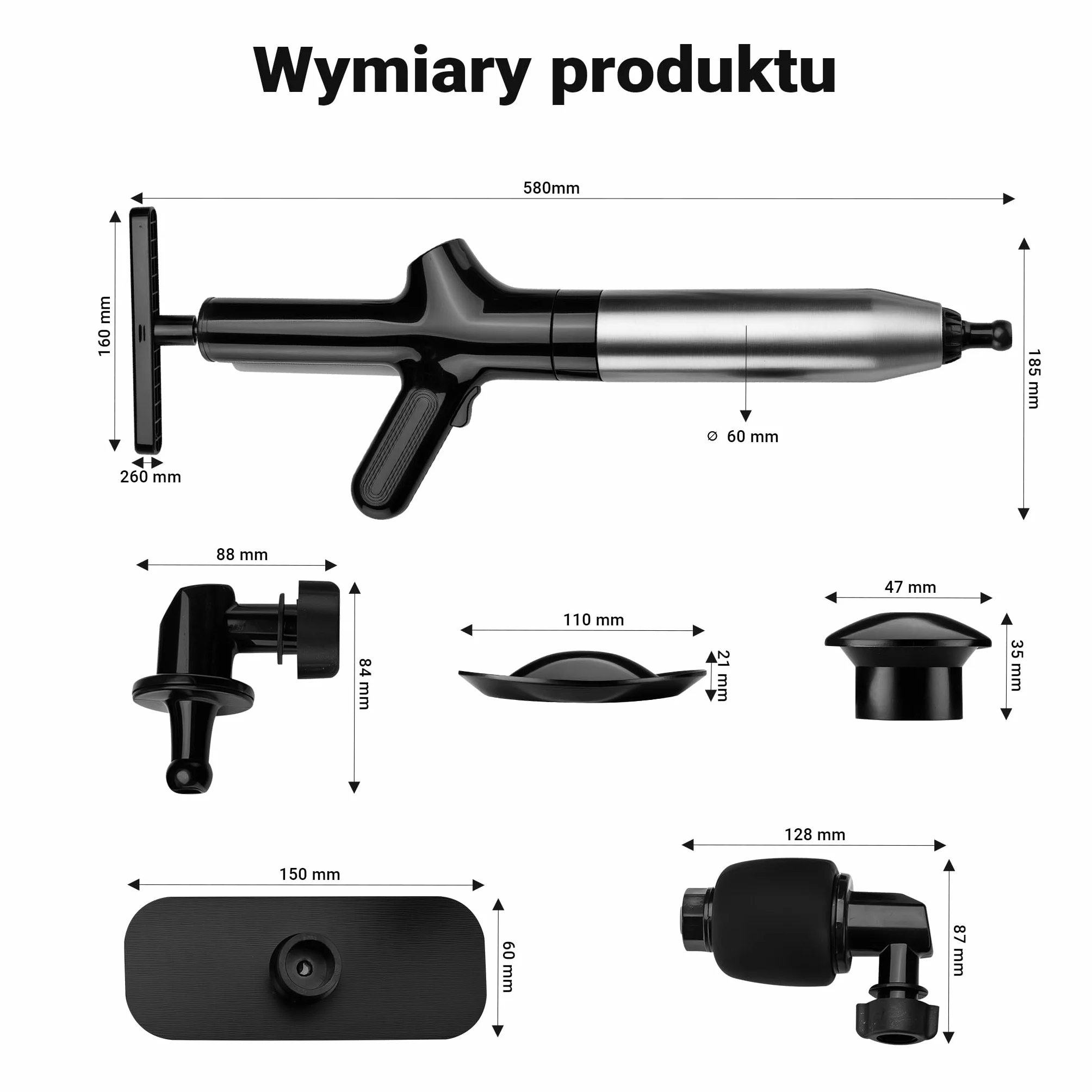 Wiltec Przepychacz ciśnieniowy do rur z manometrem, końcówkami i akcesoriami