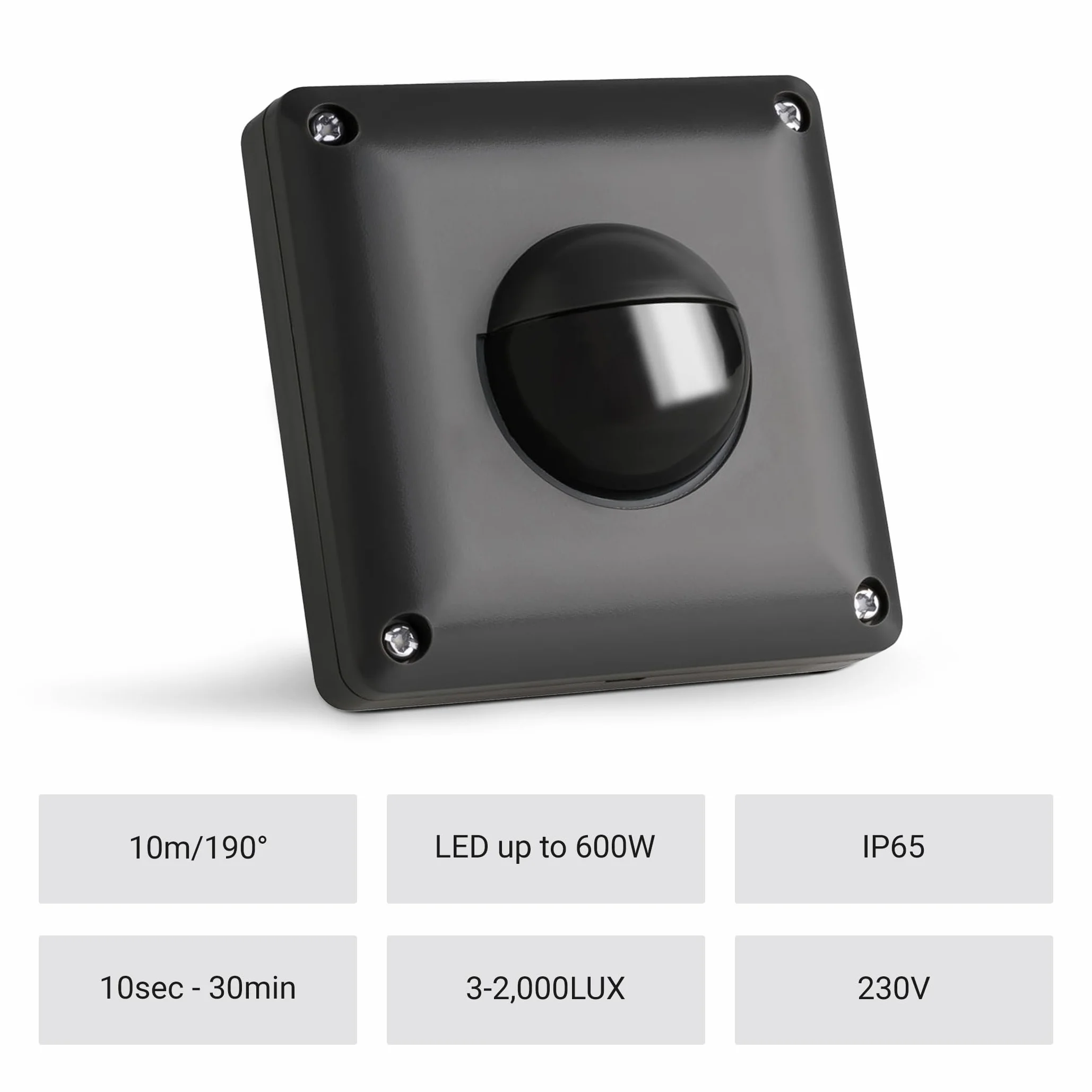 SEBSON Czujnik ruchu IP65 podtynkowy 10m 190° 3-przewodowy antracyt