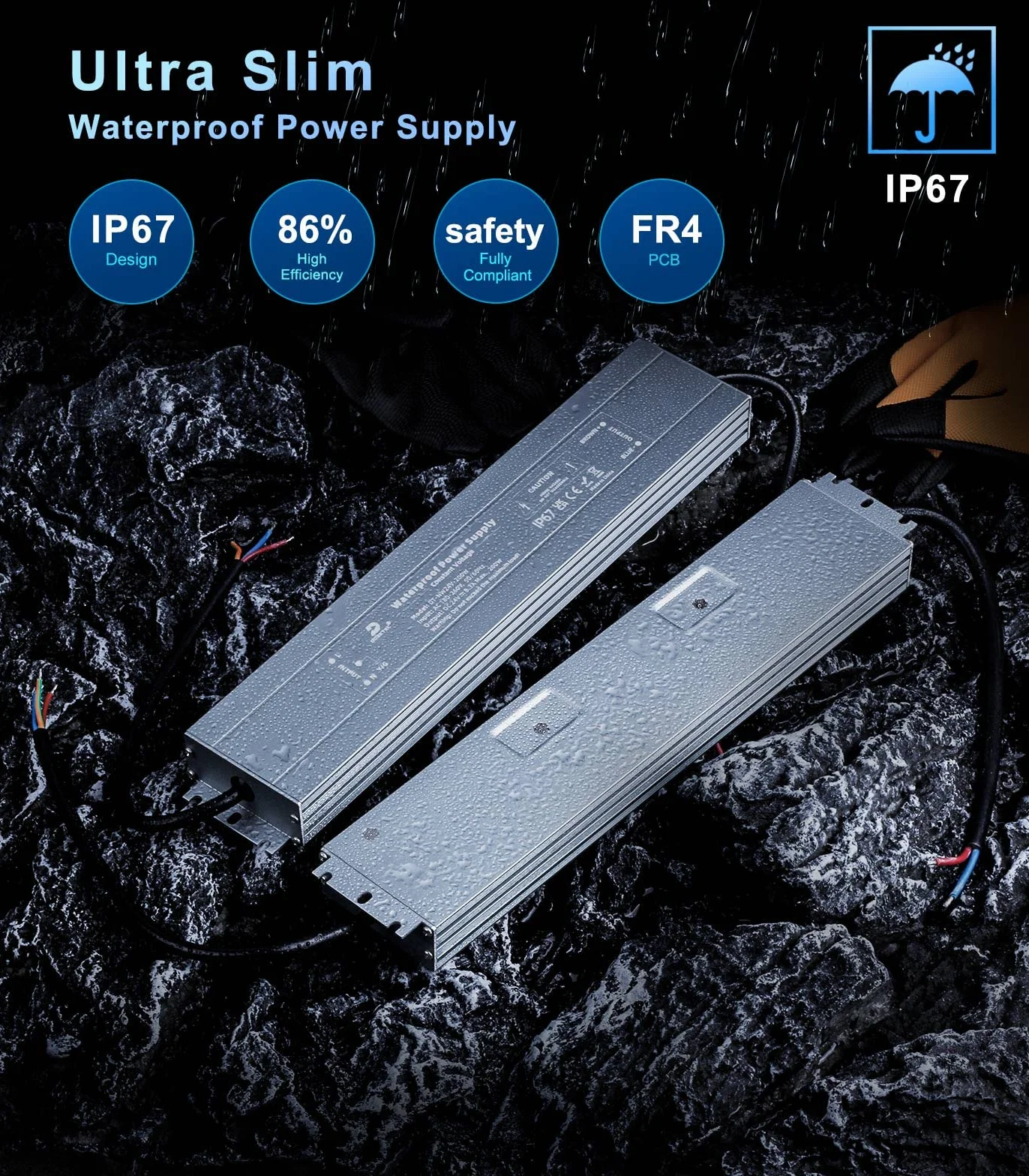 DUSKTEC Transformator 24 V 200 W wodoodporny IP67 zasilacz do taśm LED