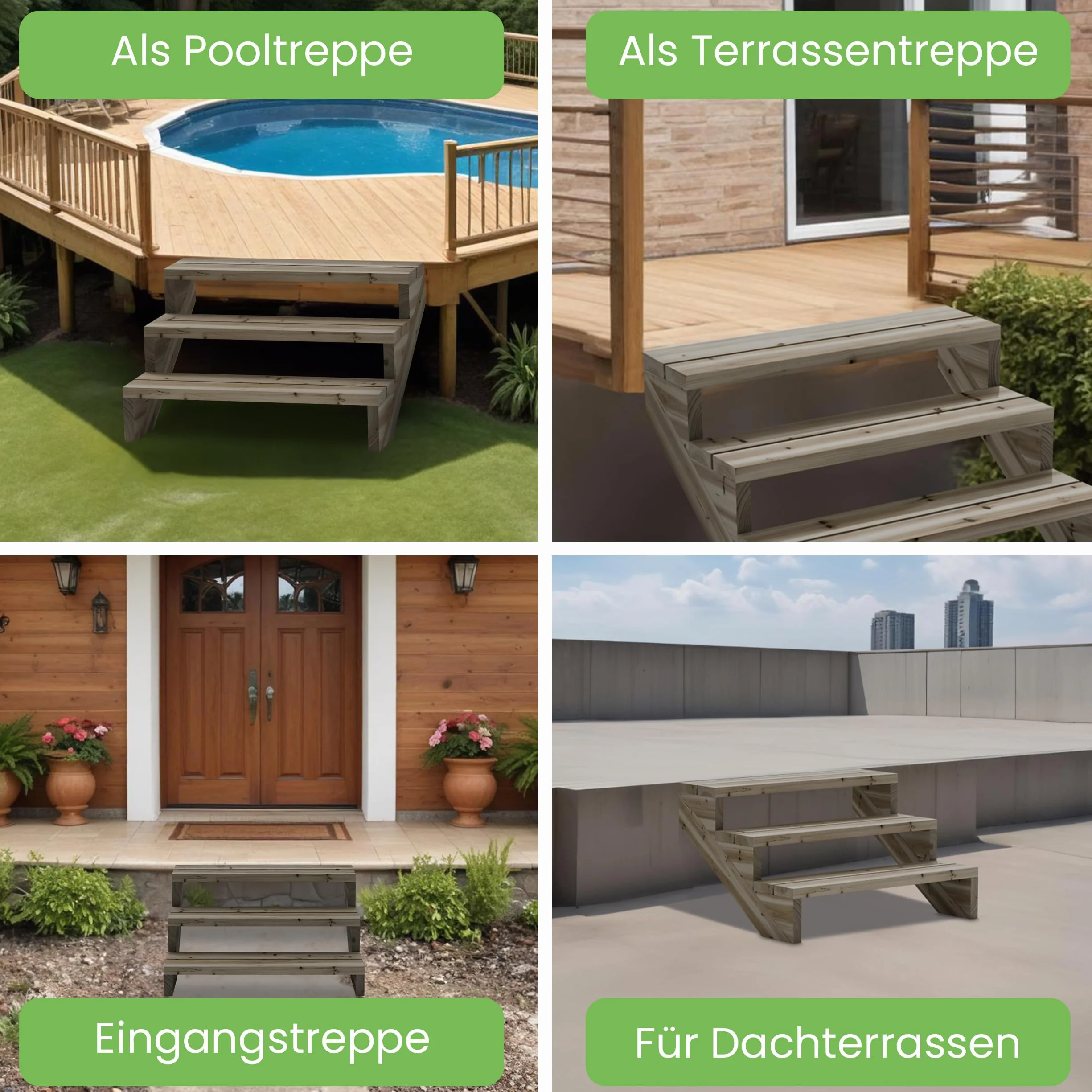 Gartenwelt Riegelsberger Schody tarasowe 190 cm 4 stopnie wysokość 72 cm lite drewno sosnowe impregnowane ciśnieniowo zestaw
