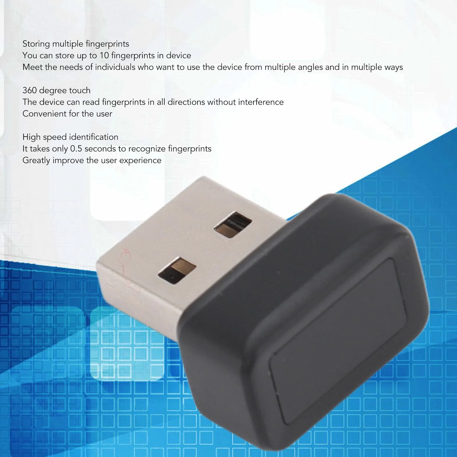 Czytnik Linii Papilarnych USB Biometryczny Skaner 360° do Szyfrowania Plików 10 Odcisków Palców