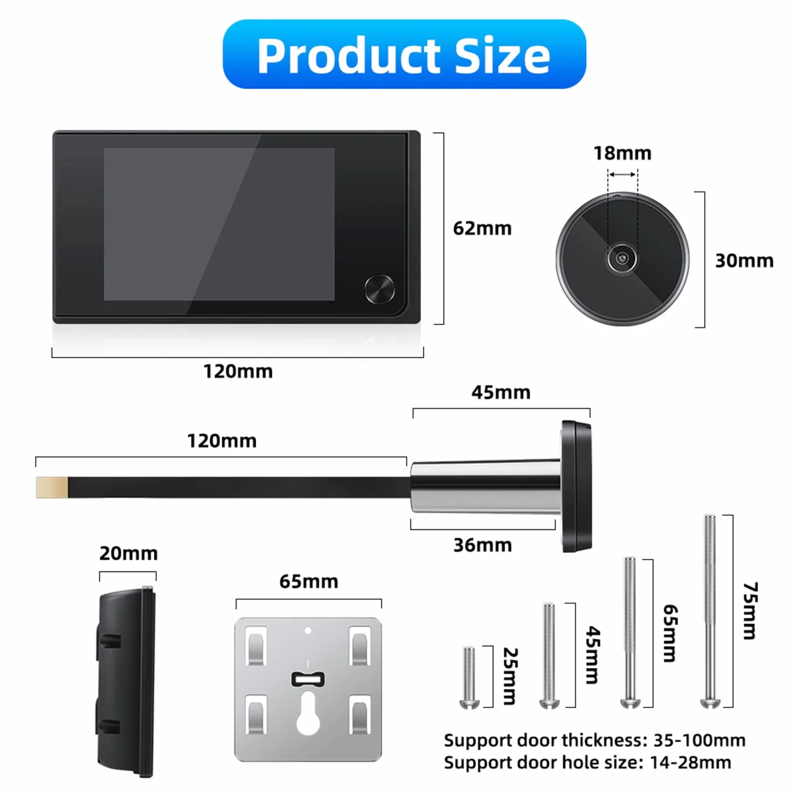 Cyfrowa kamera wizjer drzwiowy 3,5" LCD 120° elektroniczne kocie oko do bezpieczeństwa domowego
