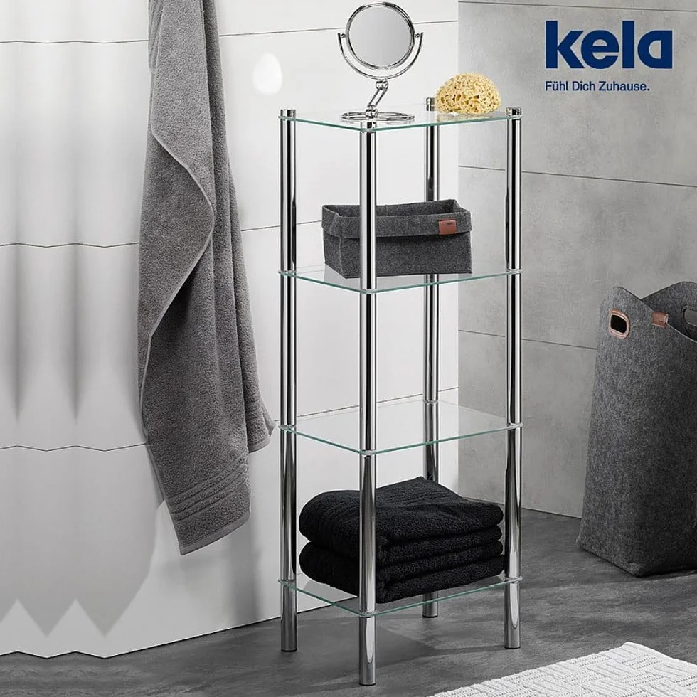 Kela Lars półka łazienkowa szkło bezpieczne chromowany metal 4 piętra 40x30x107 cm srebrny