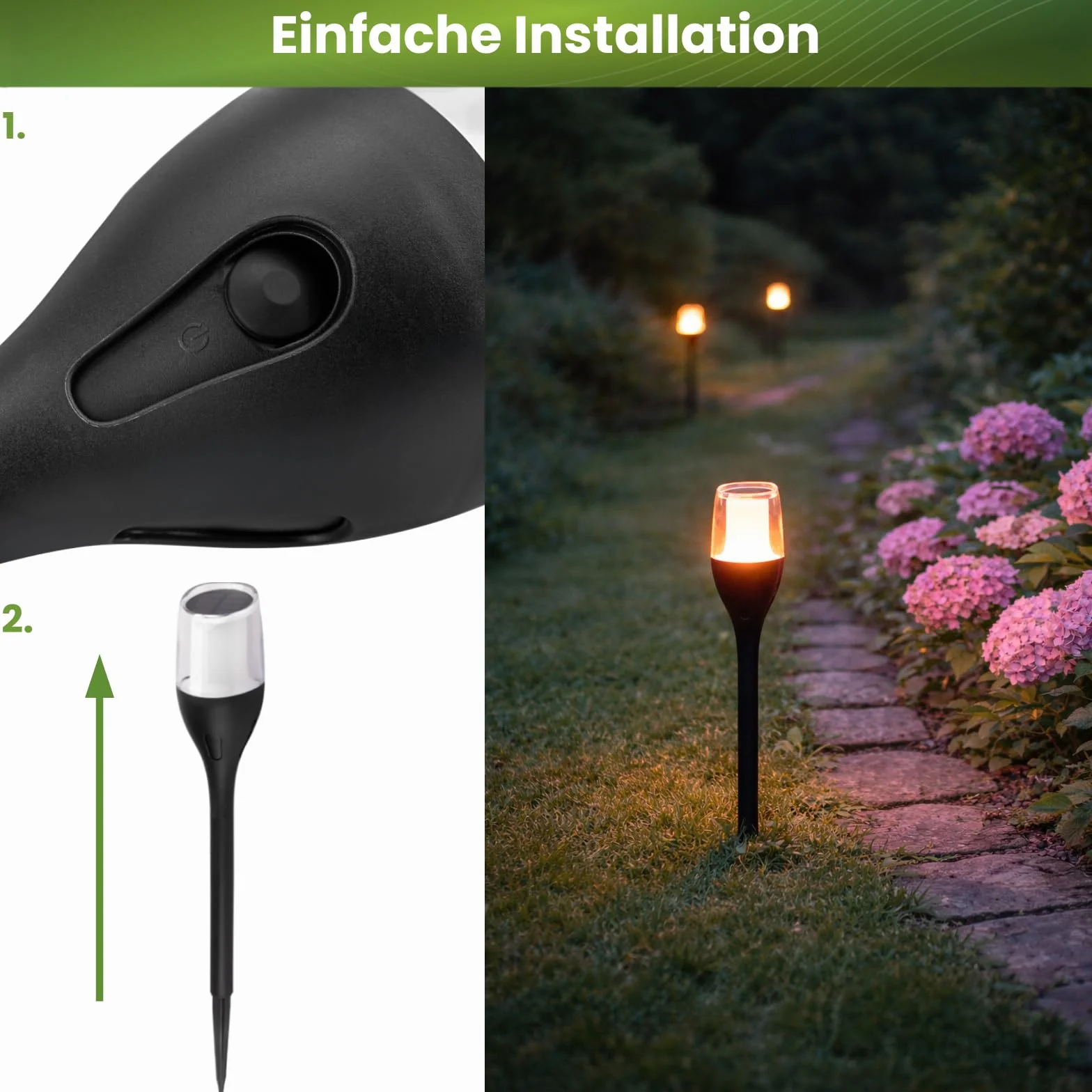 LUMILED Solarna pochodnia ogrodowa zestaw 4 lamp solarnych 64,5 cm IP65 LED migoczący płomień efekt płomienia
