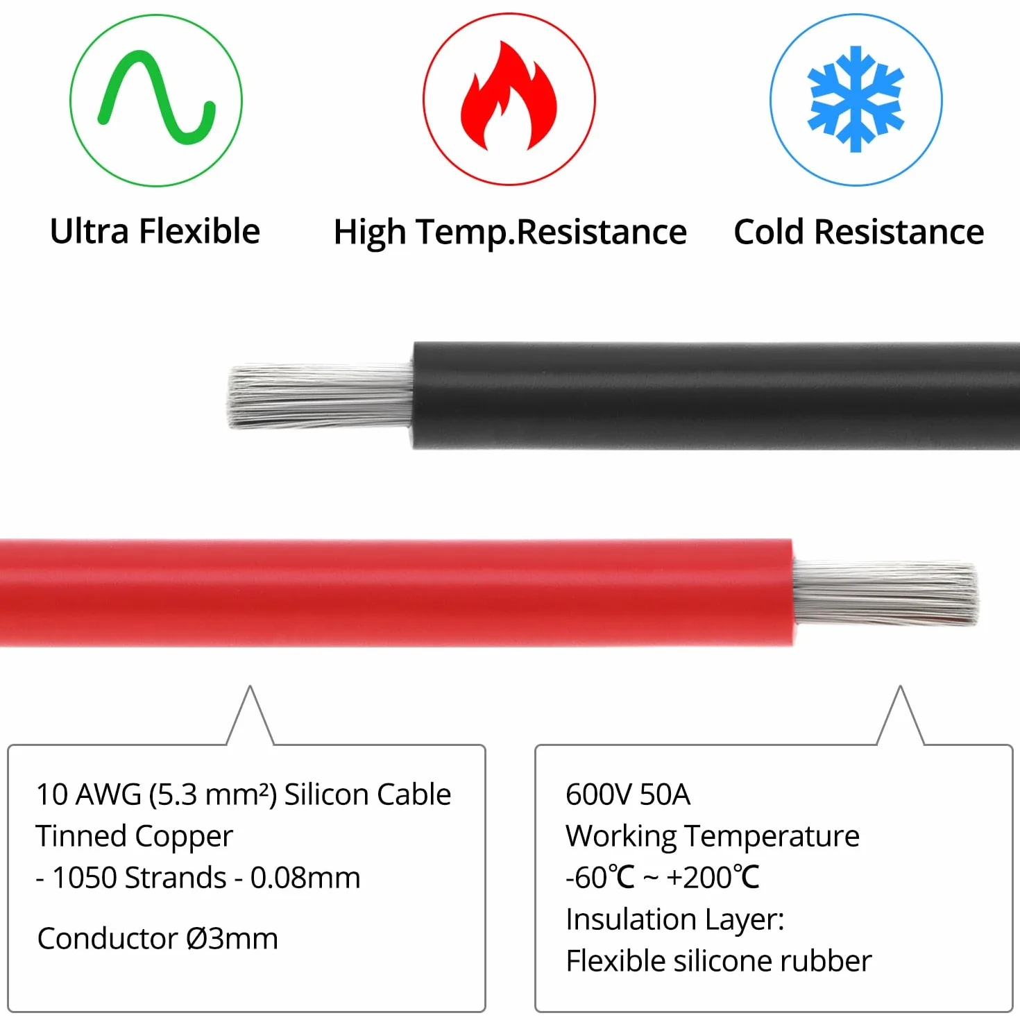 QWORK 10AWG 6mm² Silikonowy Przewód Elektroniczny 2,5 m Czarny 2,5 m Czerwony 10 Gauge Motoryzacyjny Elastyczny OFC
