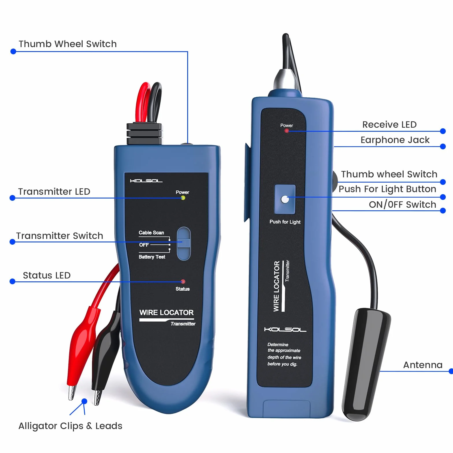 F02 Pro wykrywacz przewodów, podziemny, z akumulatorem 1100 mAh