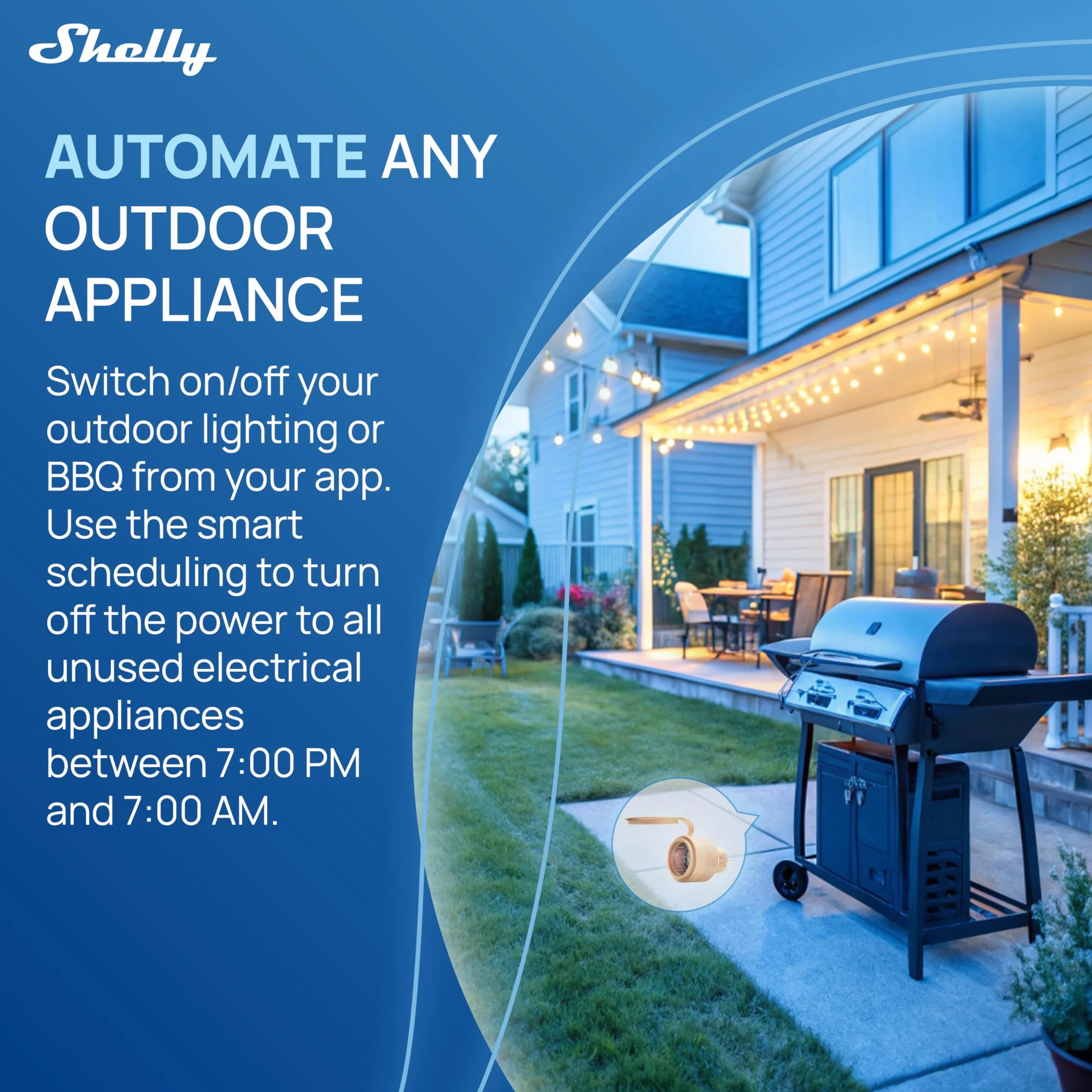Shelly Outdoor Plug S – Zewnętrzne inteligentne gniazdo kompatybilne z Matter, 12 A (2500 W), IP44, Wi-Fi