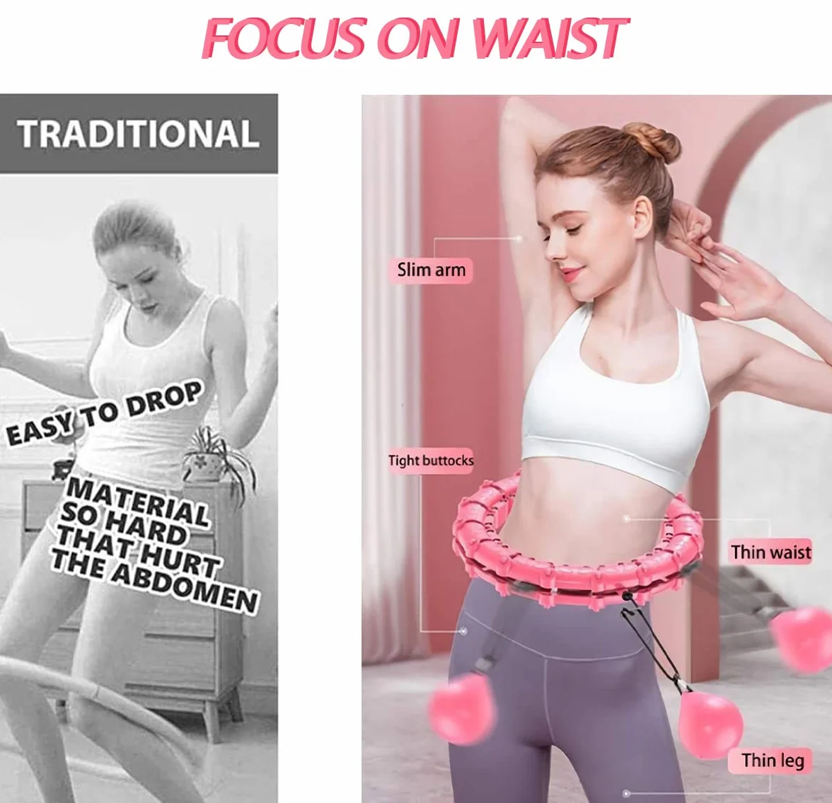 Hula Hoop Fitness, 24 części, zdejmowana, regulowana, hula hop, obręcz typu hula hop, 360 stopni, obracająca się bez upadku, dla początkujących, dzieci, dorosłych, obręcz fitness, wyszczuplającego,