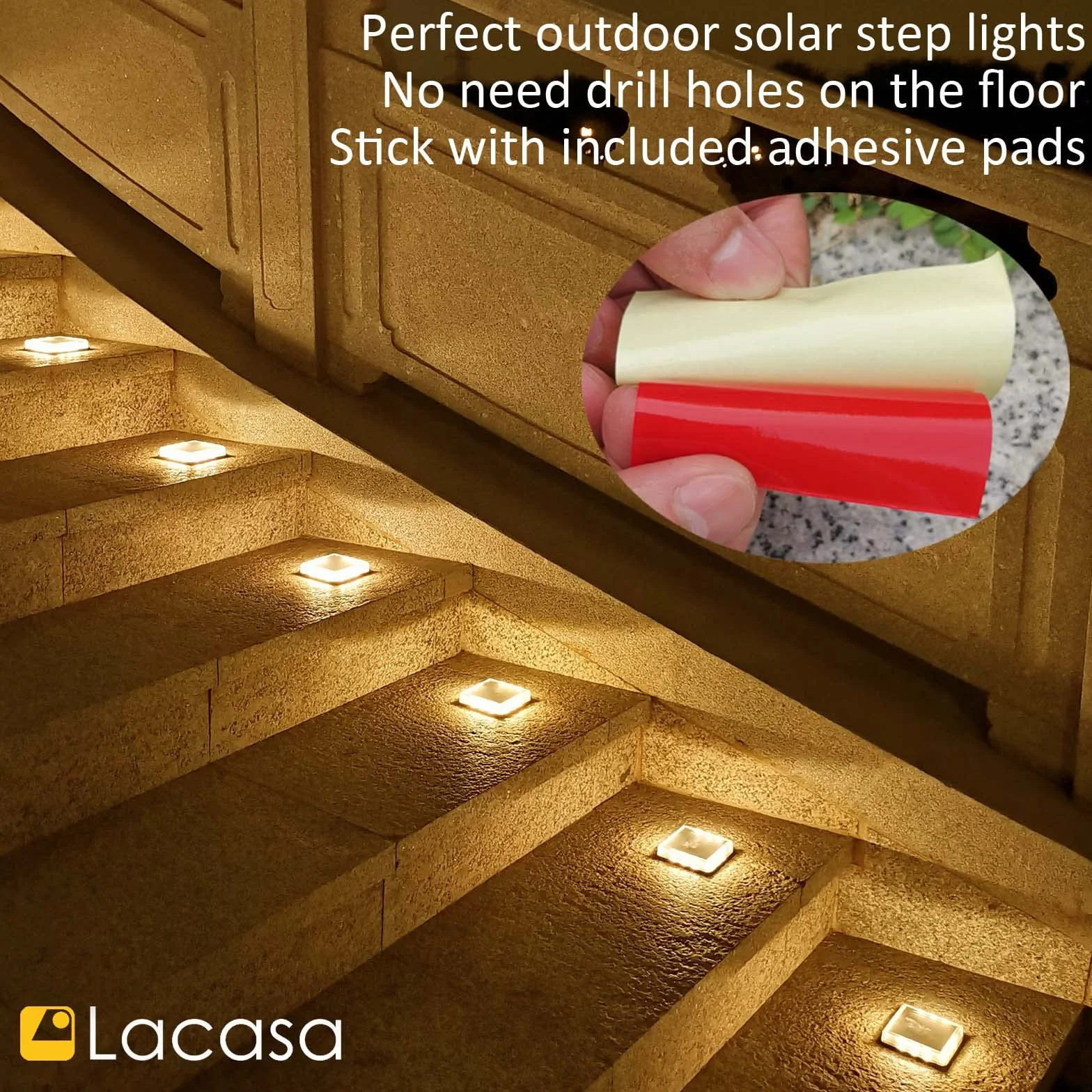 Lacasa 4 szt. Solar Lights, IP68, automatyczne włączanie/wyłączanie, oświetlenie do ścieżek ogrodowych, tarasów, schodów, patio