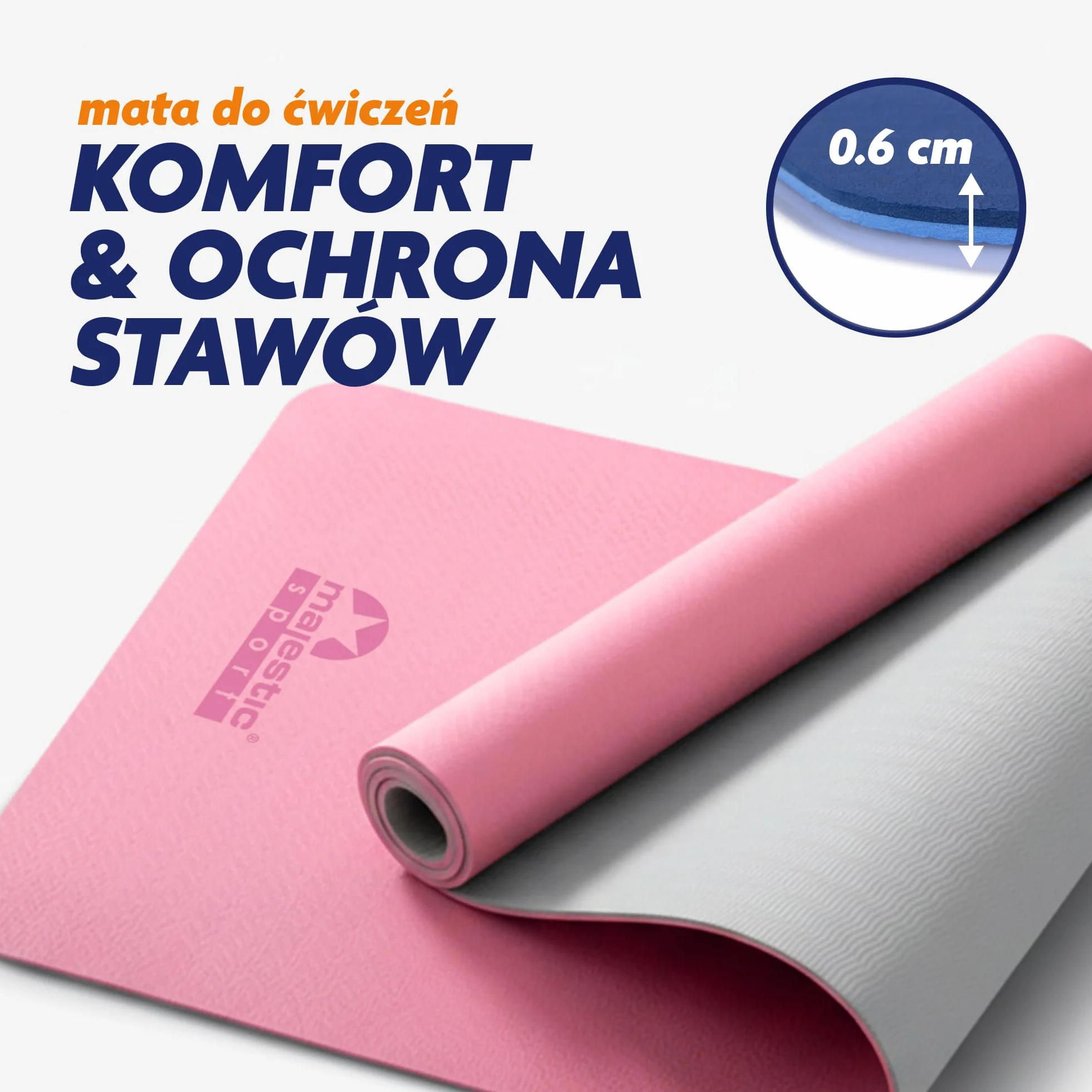 Mata do Ćwiczeń Majestic Yoga 183x61x0,6 cm Lekka Poręczna Niska Pamięć Kształtu Wytrzymała Wodoodporna Antypoślizgowa