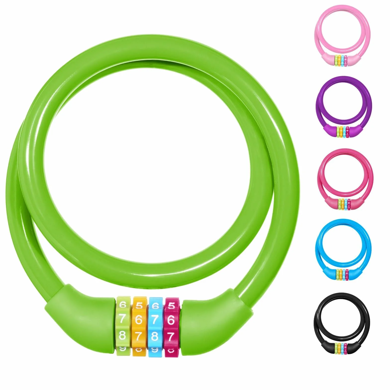 Ainiv Bike Lock, 65cm antykradzieżowa blokada rowerowa, blokada kablowa z 4-cyfrowym inteligentnym kodem, kod antykradzieżowy do rowerów, skuterów, motocykli, MTB - zielony