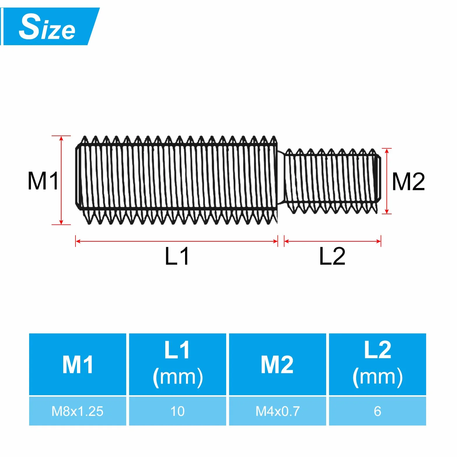 PATIKIL M4 x M8 x 16 Śruba z podwójnym końcem gwintowanym 304 ze stali nierdzewnej adapter redukcyjny do sprzętu meblowego długość 16 mm 5 szt.