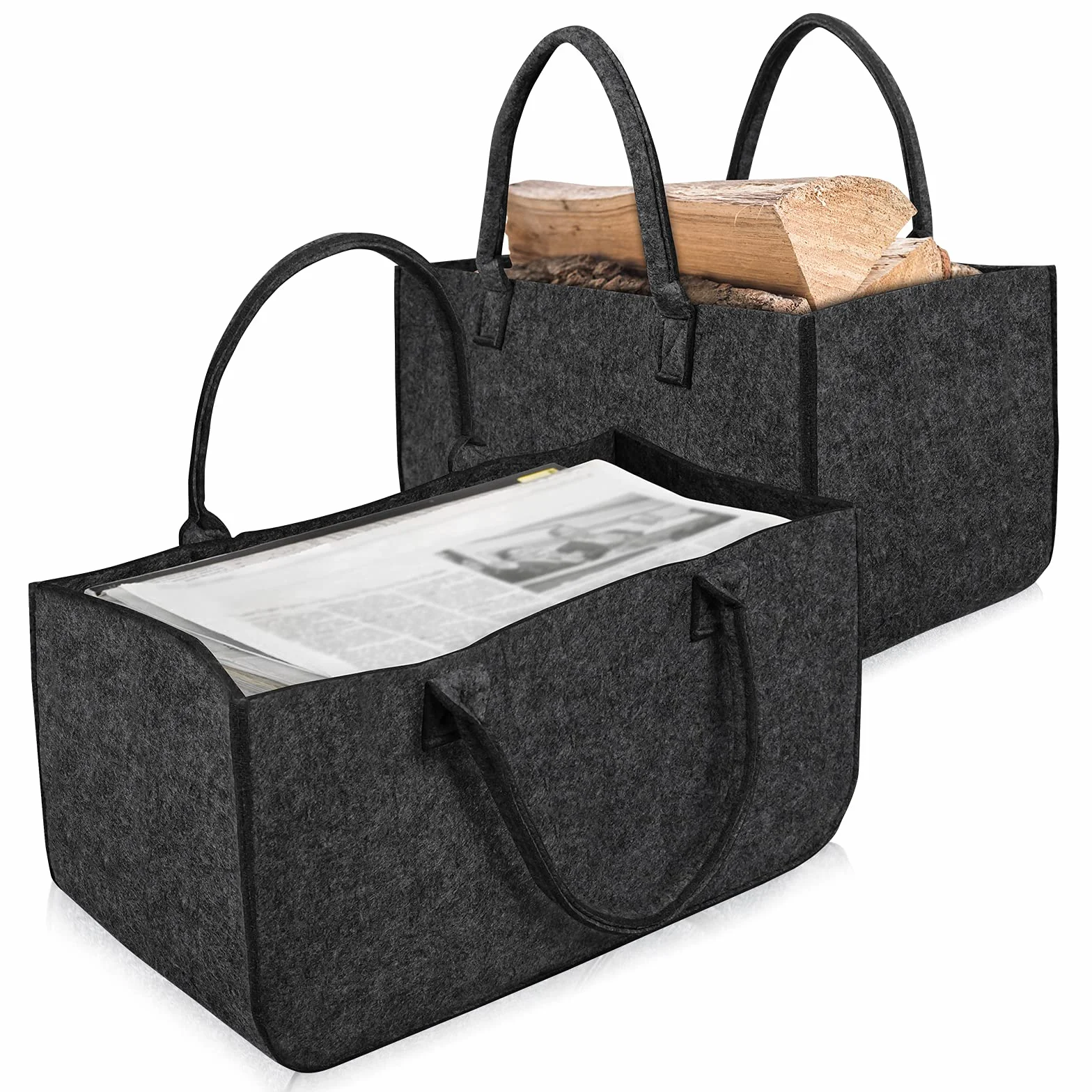 Zestaw 4 filcowych toreb kominkowych z uchwytami 25x25x50 cm ciemnoszary