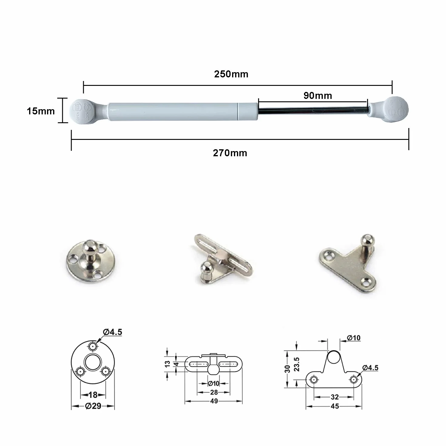 LIKERAINY Szafka Szafa Wspornik Podnośnika Drzwi 80N Sprężyna Hydrauliczna Teleskopowy Tłok Gazowy Pneumatyczny do Klapy Pokrywy Zawias z Miękkim Zamknięciem 4 Pcs
