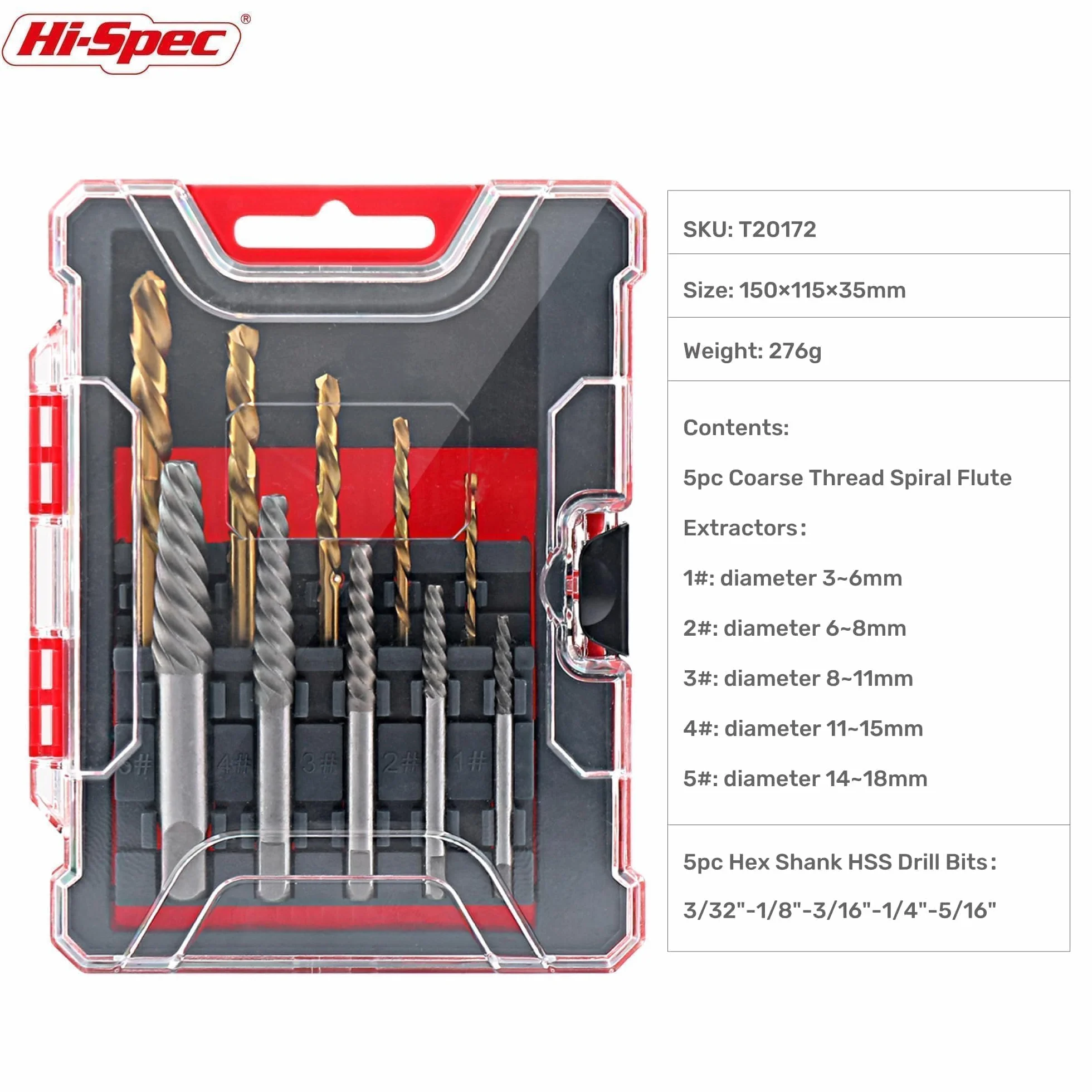 Hi-Spec 10-częściowy zestaw wykrętaków lewoskrętnych do usuwania śrub HSS 1–9 mm 5–13 mm