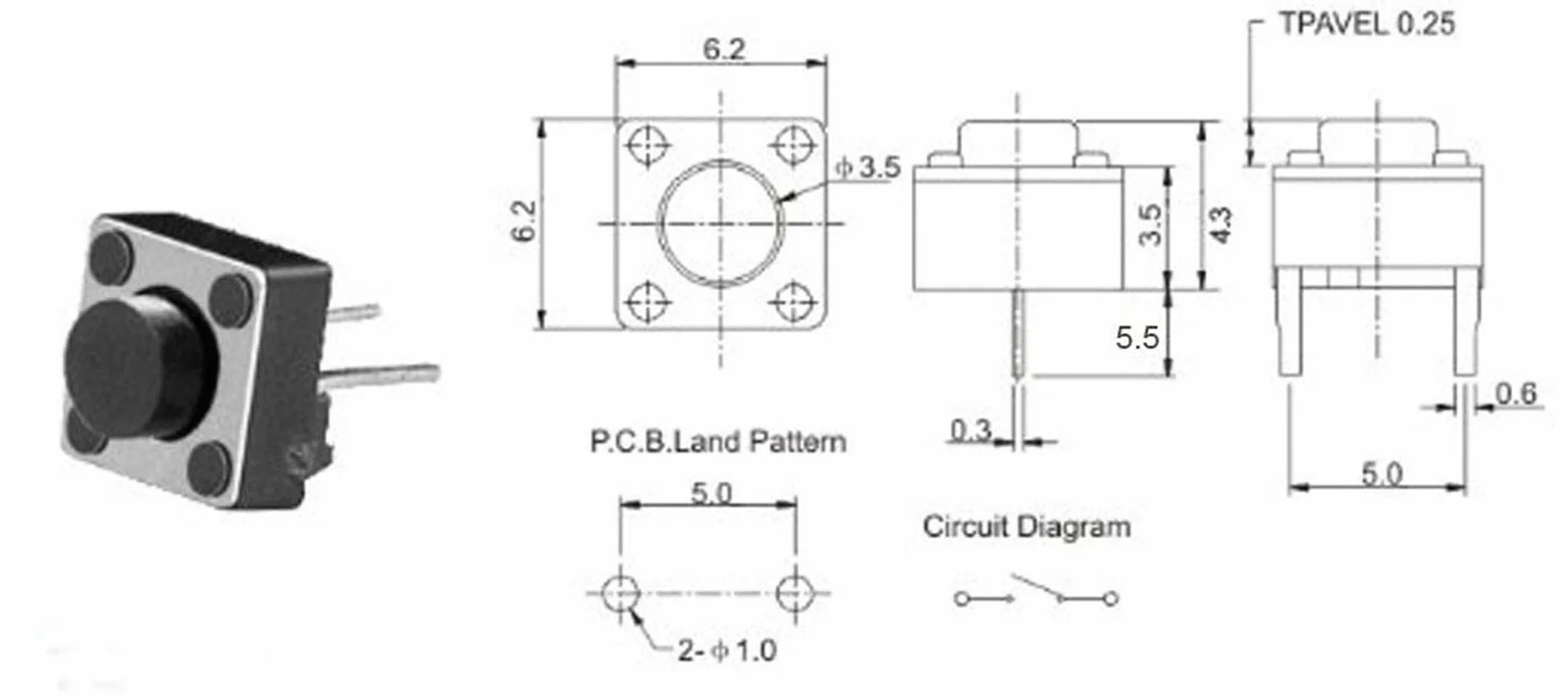 Przełącznik taktowy DIP 2-pinowy 6x6x5 mm PCB chwilowy przycisk