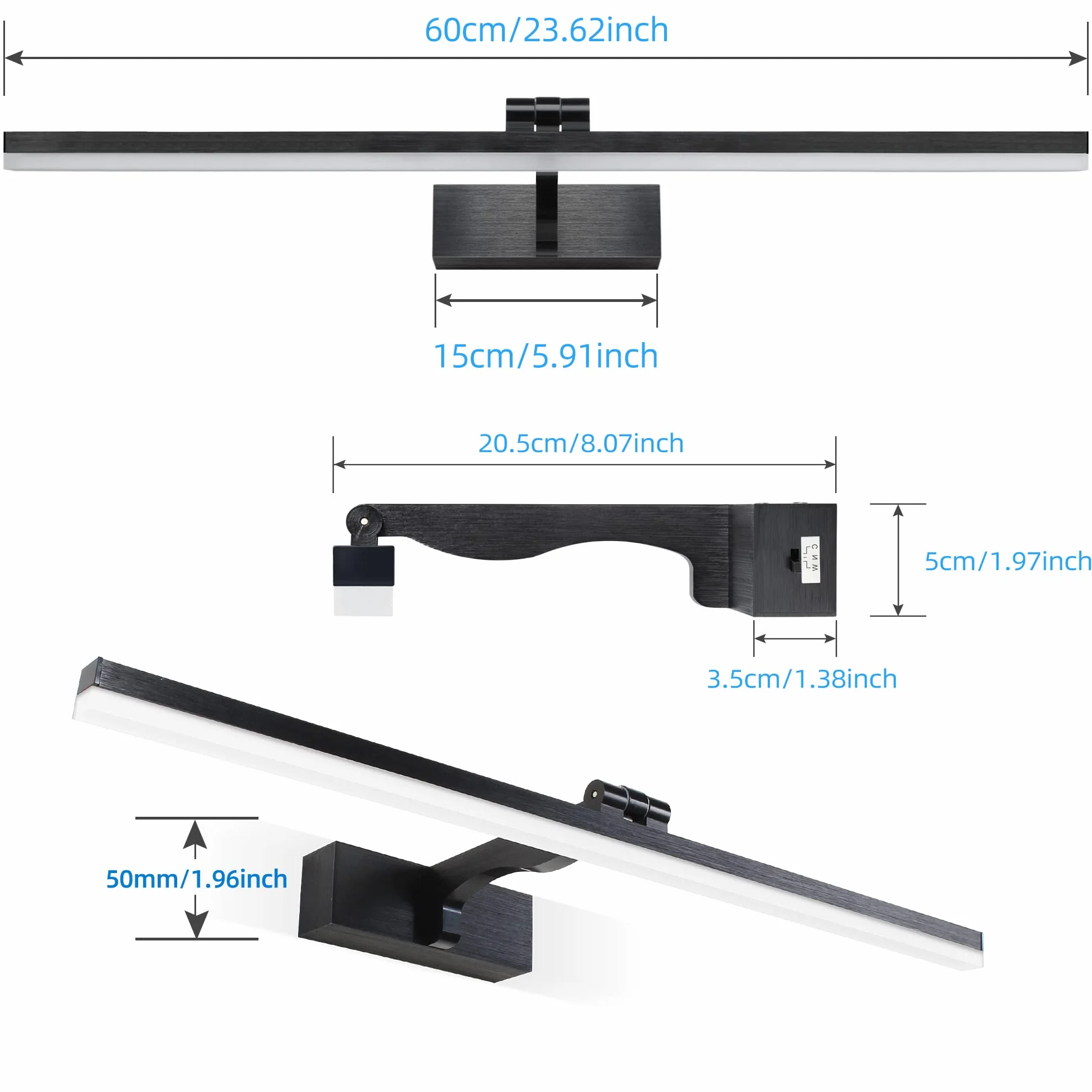 Lampa LED na lustro łazienkowe, 60 cm, 12 W, 1320 lm, lampa łazienkowa, lustro, oświetlenie lustra, oświetlenie lustra 3 CCT, z przełącznikiem, szafka z lustrem, możliwość przyciemniania