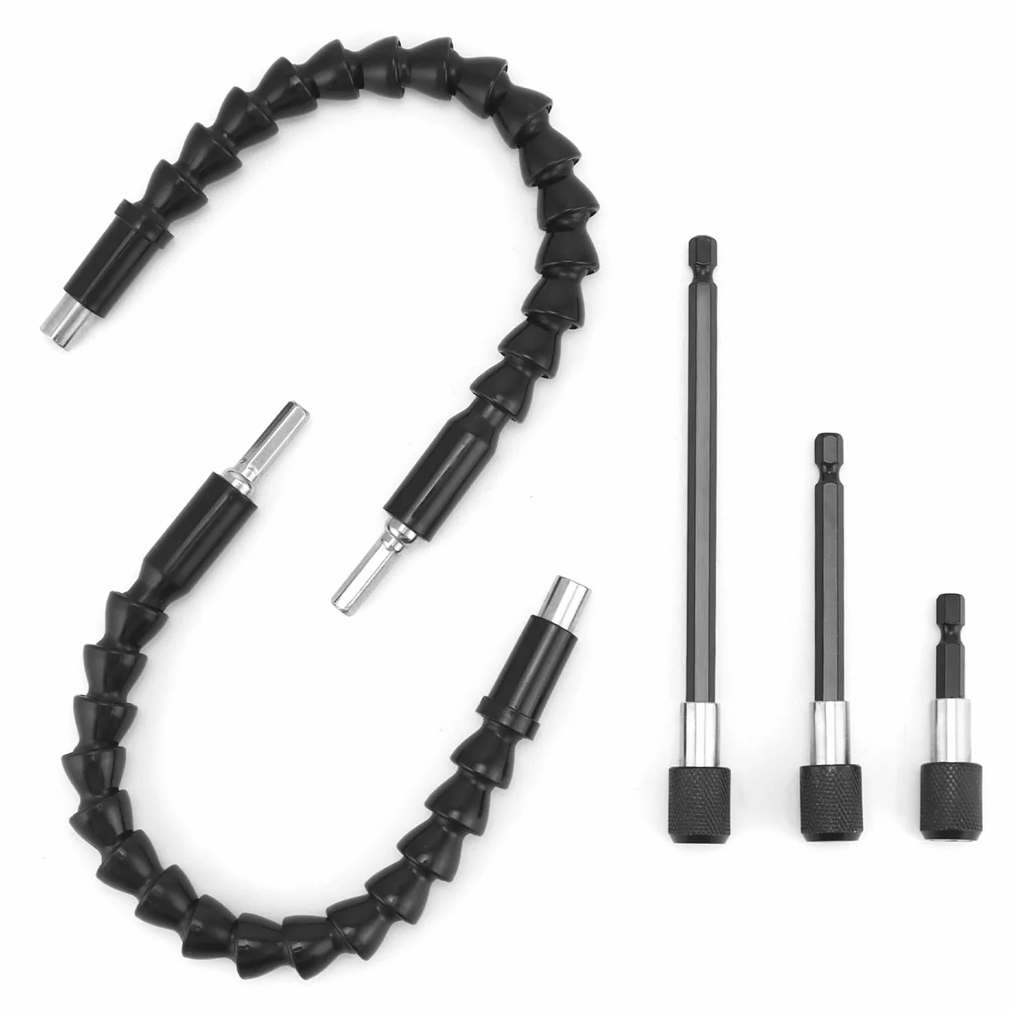 QWORK 2 x 1/4" elastyczny pręt przedłużający 30 cm, 3 sztuki, trzpień sześciokątny, uchwyt do bitów wkrętaka 60/100/150 mm