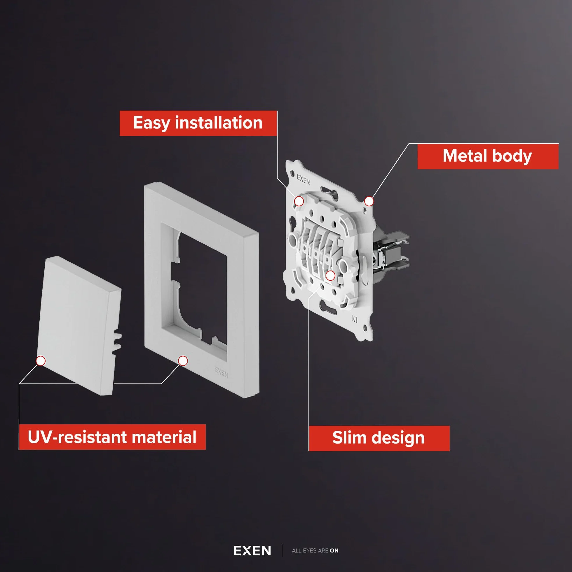 EXEN - Seria COMFORT - Ramka 1-krotna, Pojedyncza do Włączników Światła i Gniazd - Panel do Ściennych Włączników Światła i Gniazdek - Kosmiczny Czarny - 83mm - C101/09E