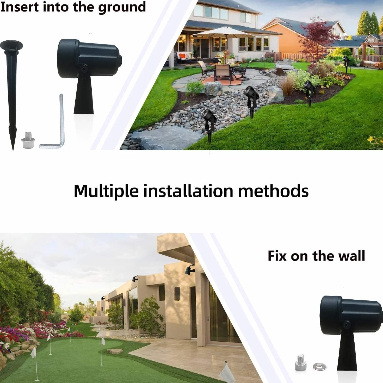 Svater Zewnętrzna lampa punktowa LED 4 x 2W, oświetlenie ogrodowe 14 m, reflektor LED na taras i patio, lampa zewnętrzna, reflektor punktowy 3000 K, do roślin, ścieżki, z uchwytem na lampę