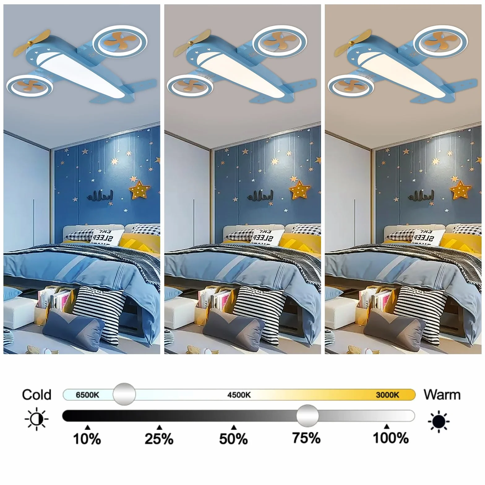 Urocza i stylowa, kreatywna lampa sufitowa LED, z motywem samolotu, regulowana temperatura barwowa z pilotem zdalnego sterowania, do pokoju dziecięcego, dla chłopców i dziewczynek, do sypialni, lampa
