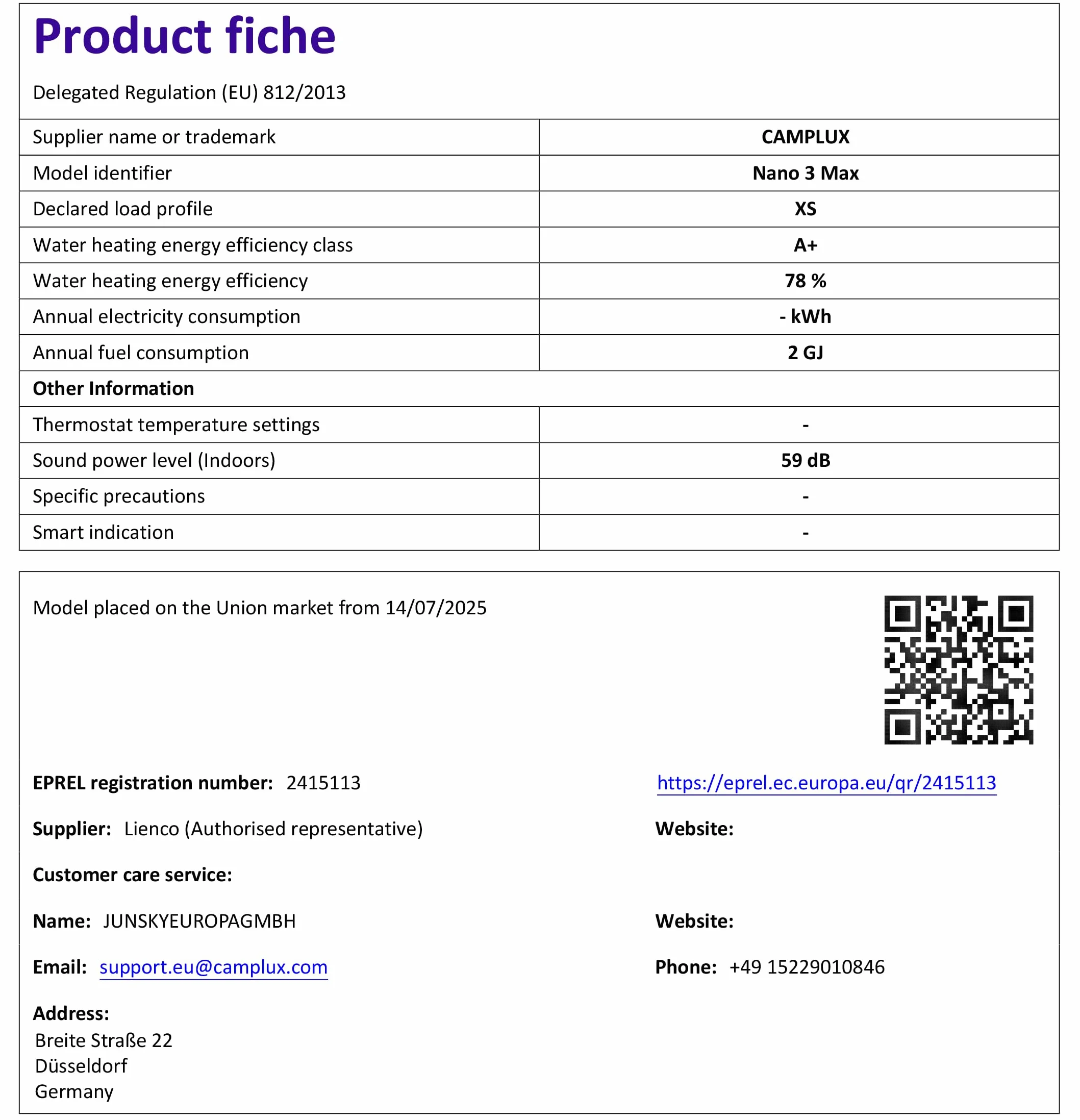 CAMPLUX Nano 3 Max Gazowy Podgrzewacz Wody Przenośny 3 L/min Butan 28-30 mbar 12V